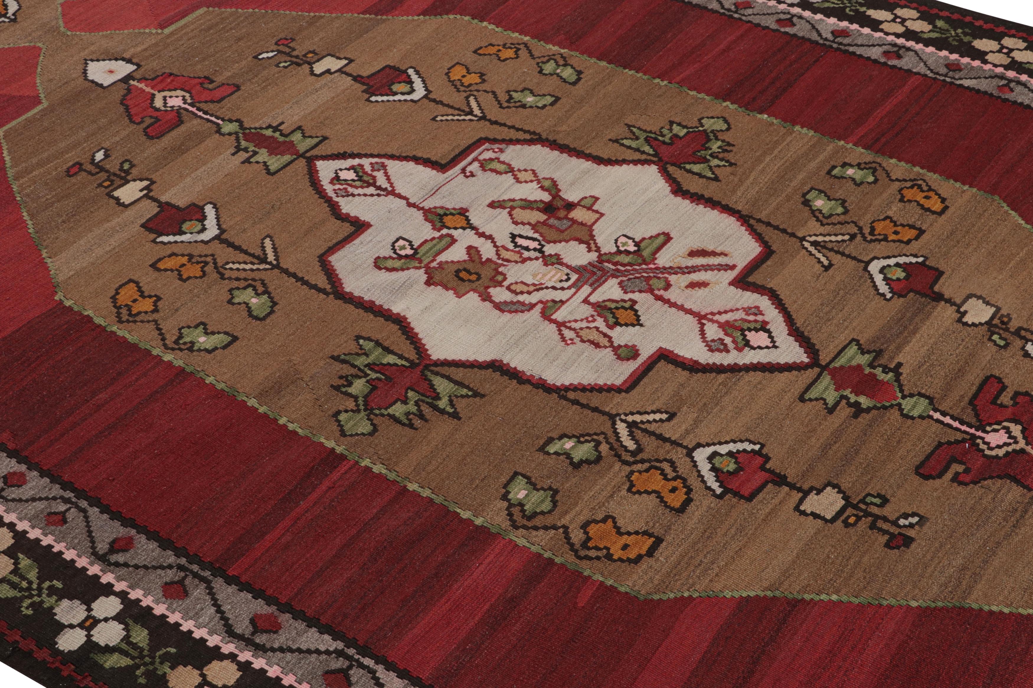 Midcentury Vintage Kilim Red Gray Medallion Floral Rug by Rug & Kilim In Good Condition For Sale In Long Island City, NY