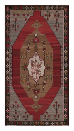 Midcentury Vintage-Kelim-Teppich mit rot-grauem Medaillon-Blumenmotiv von Teppich & Kelim