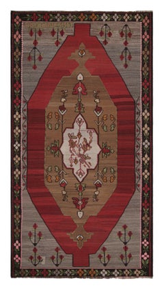 Midcentury Retro Kilim Red Gray Medallion Floral Rug by Rug & Kilim