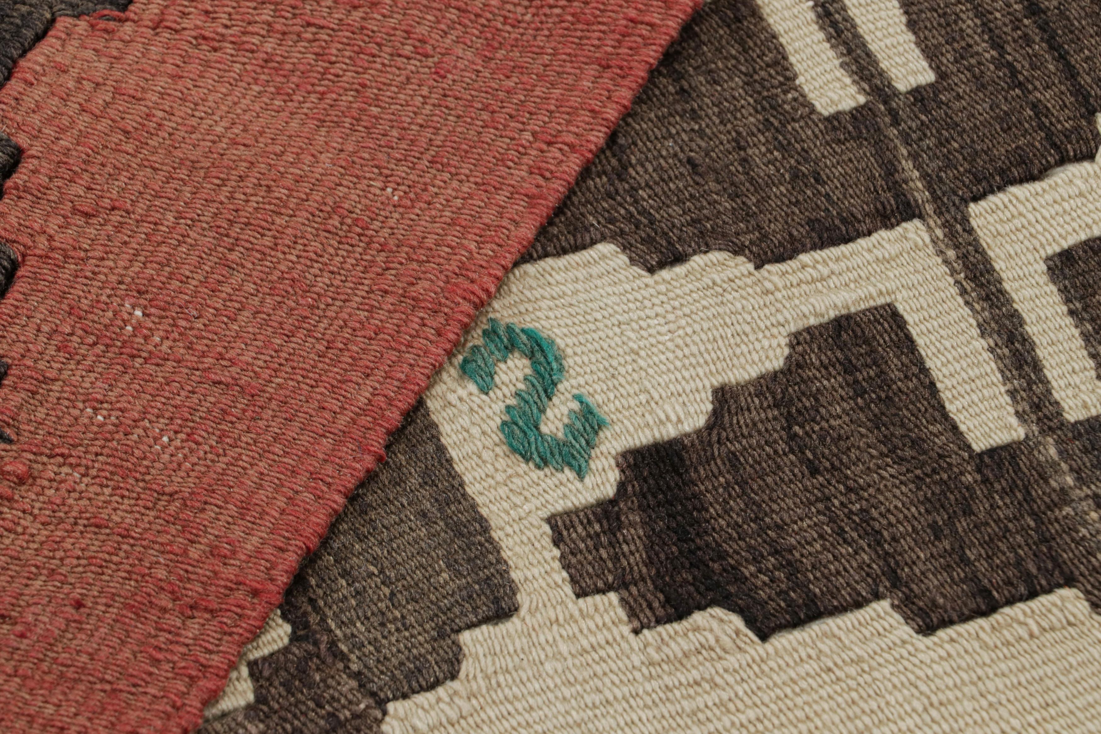 Wool Midcentury Vintage Kilim Rug in Beige Tribal Geometric Pattern by Rug & Kilim For Sale