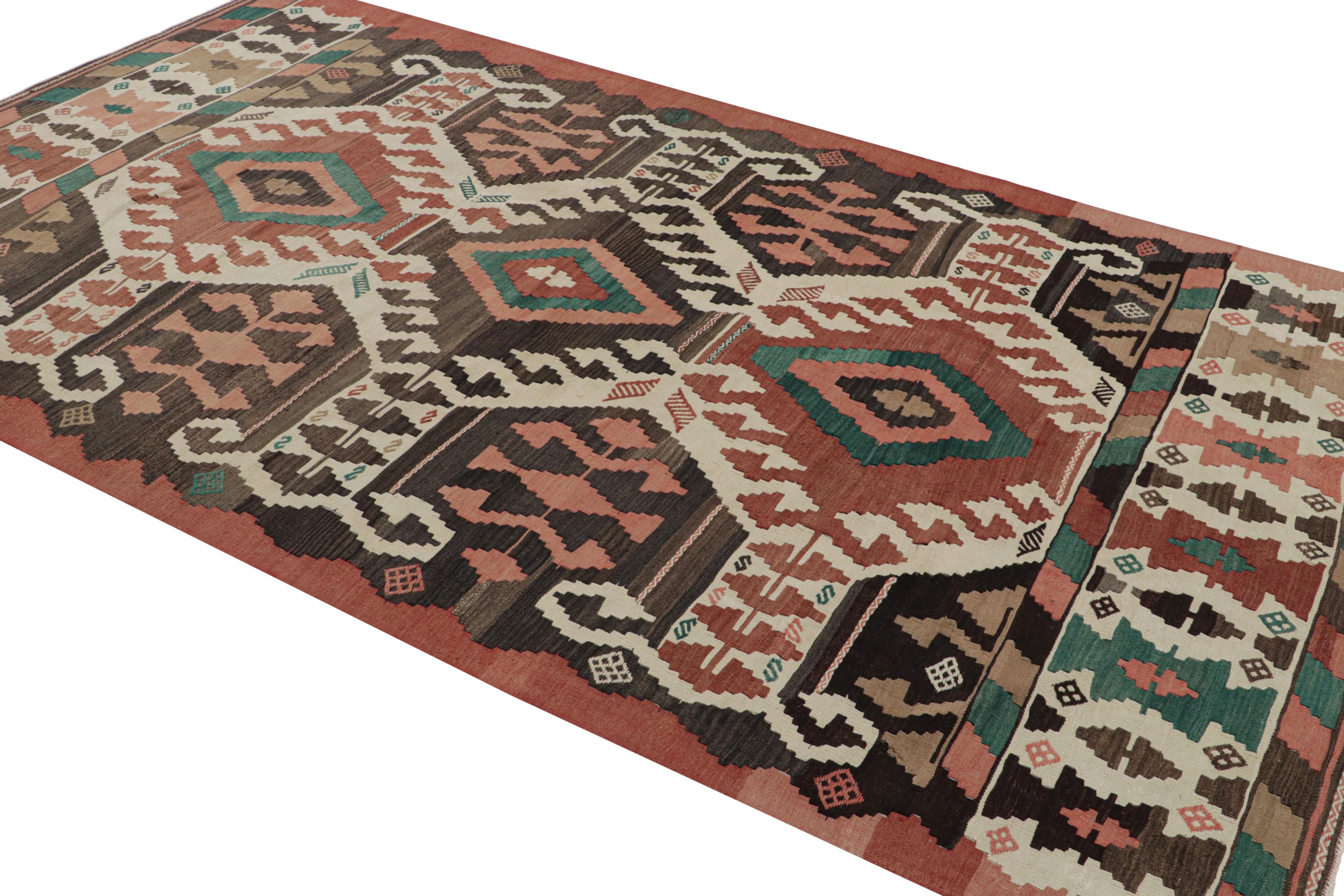 Hand-Woven Midcentury Vintage Kilim Rug in Beige Tribal Geometric Pattern by Rug & Kilim For Sale