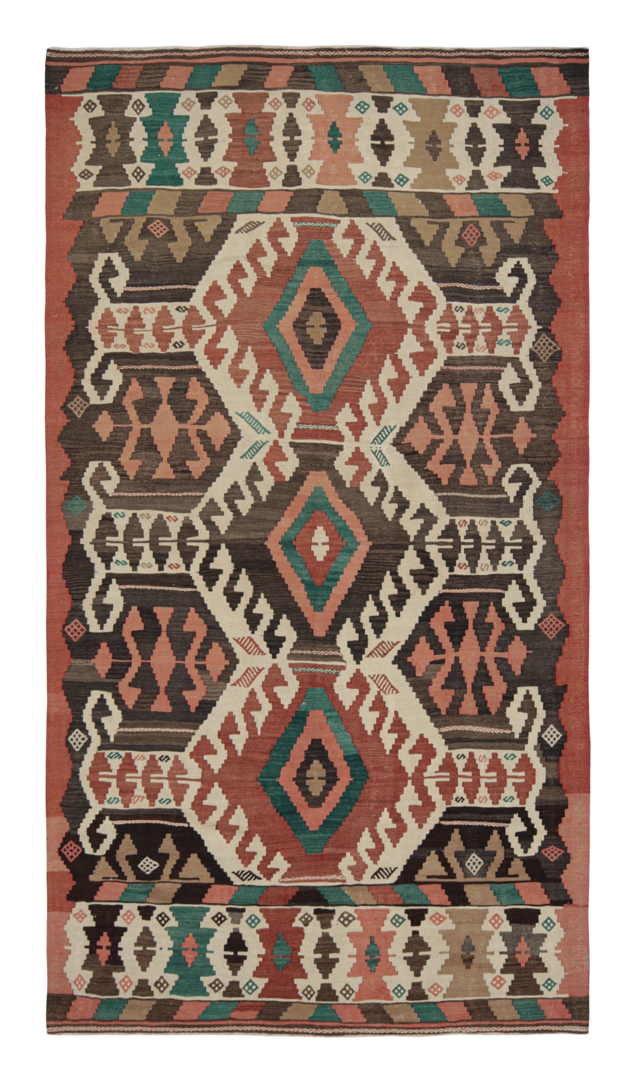 Midcentury Vintage Kilim Rug in Beige Tribal Geometric Pattern by Rug & Kilim