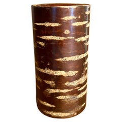 Midcentury Vintage Lacquer Wood Cylinder tin Metal Tea Canister Japan