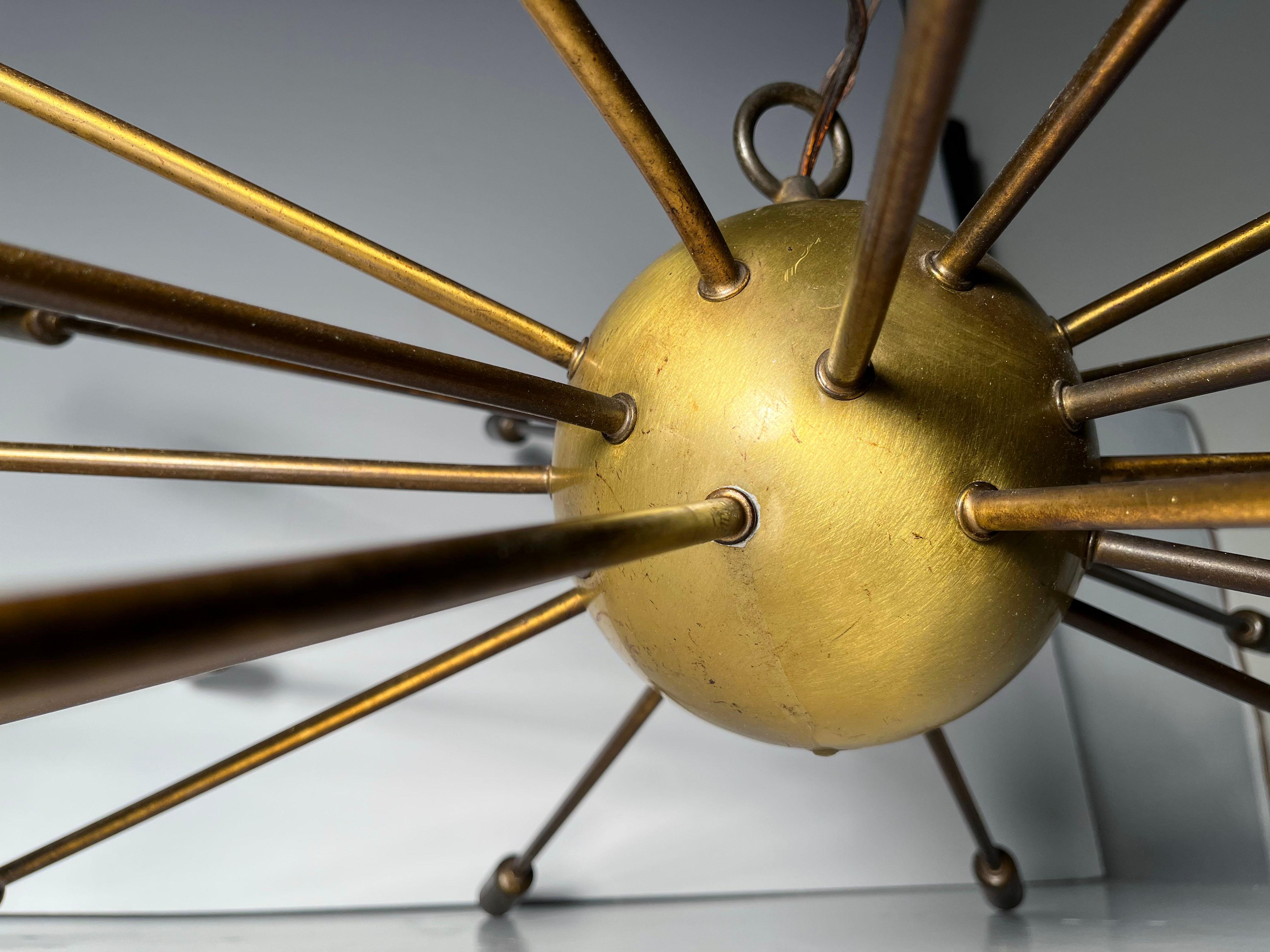 Brass Midcentury Vintage Large Original Extreme Sputnik Chandelier For Sale