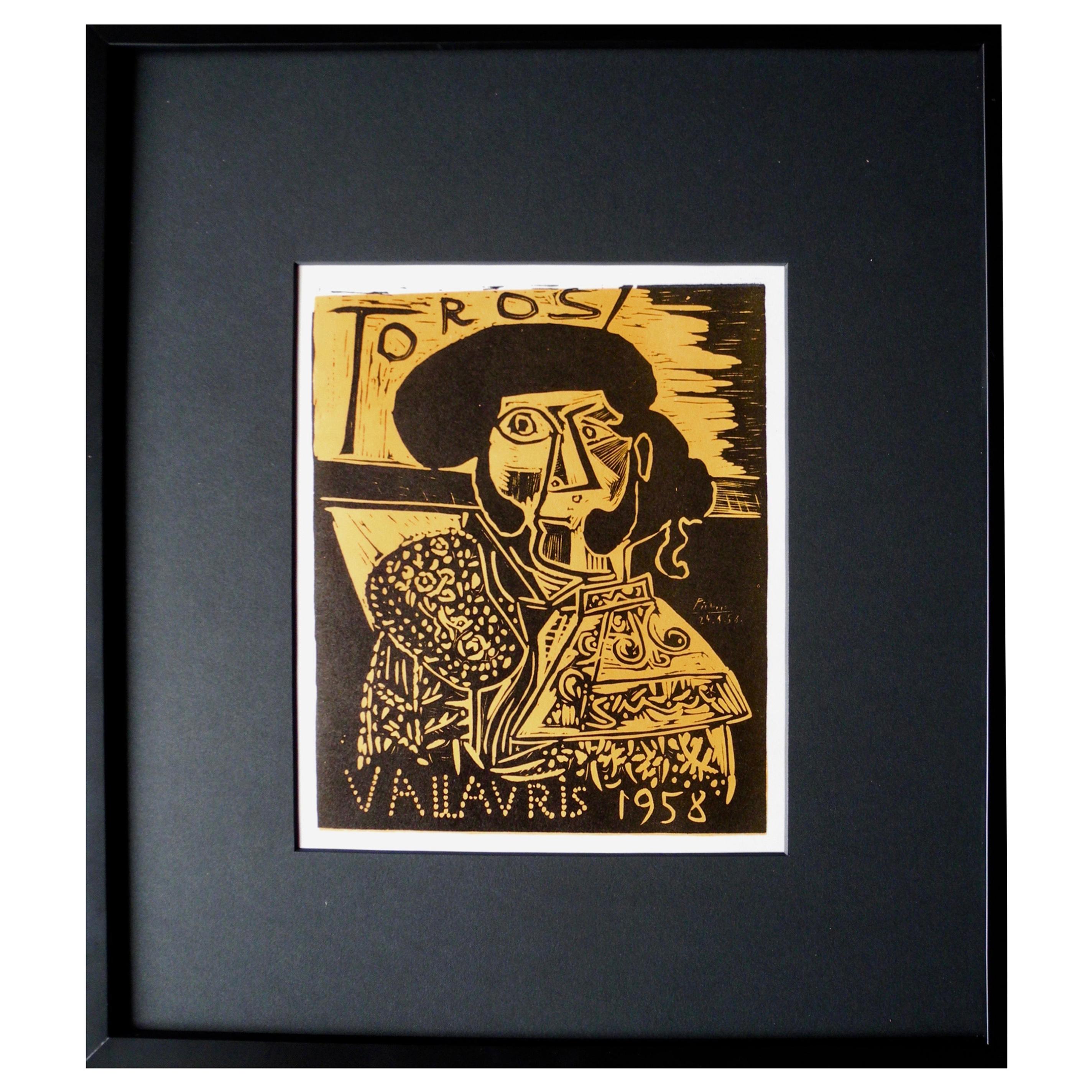 Midcentury Vintage Lithograph of a Woodcut by Pablo Picasso for Vallauris For Sale