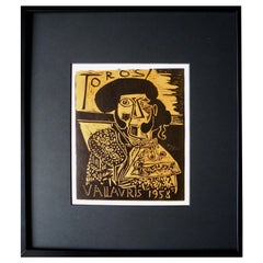Midcentury Vintage Lithograph of a Woodcut by Pablo Picasso for Vallauris