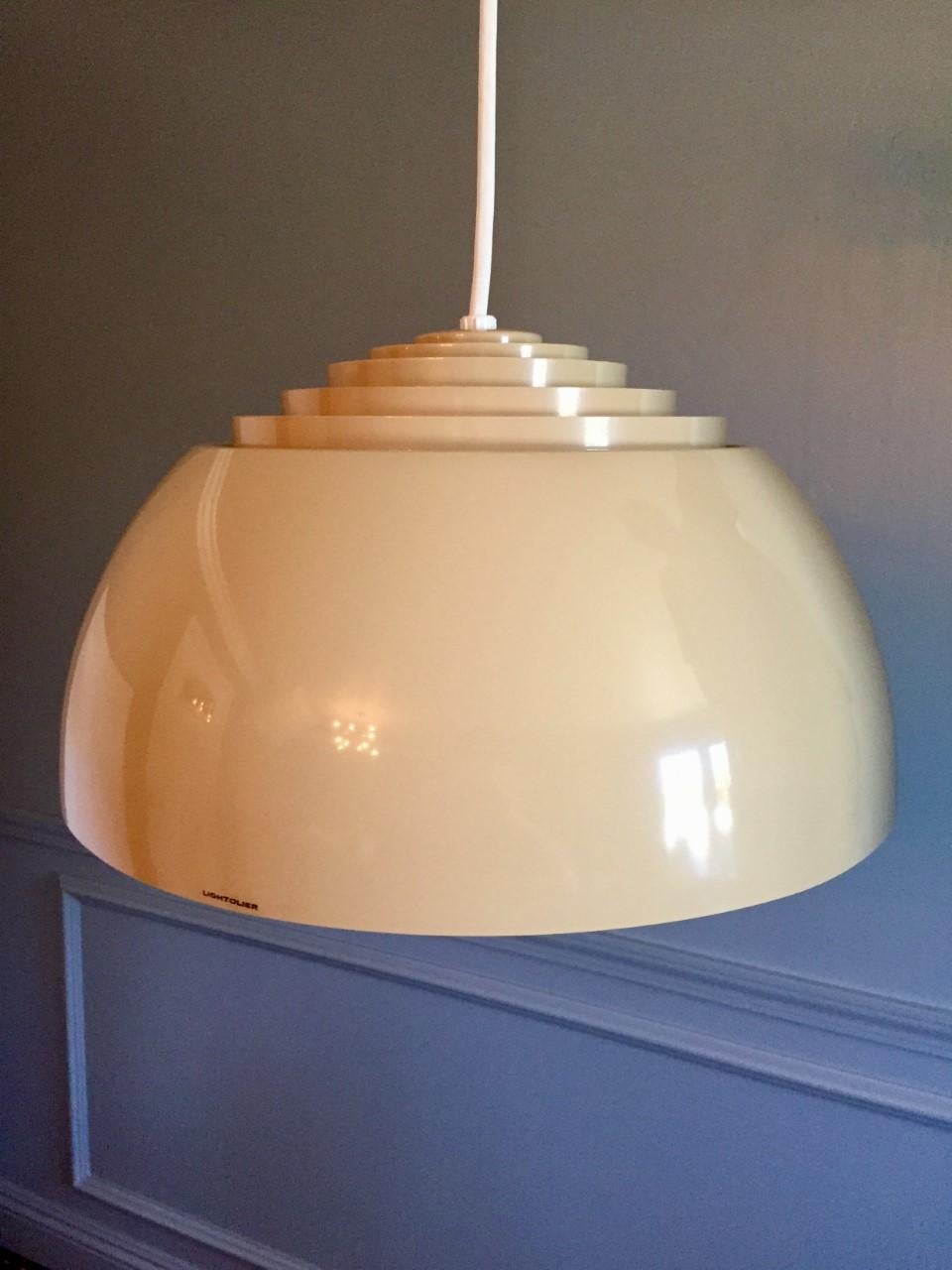 Glazed Midcentury Vintage Louvered Lightolier Pendant Light For Sale