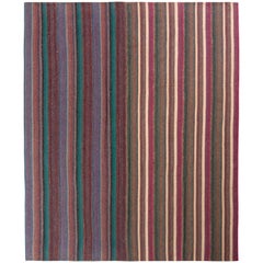 Midcentury Vintage Multi-Color Red, Green, Yellow Stripe Wool Turkish Kilim Rug