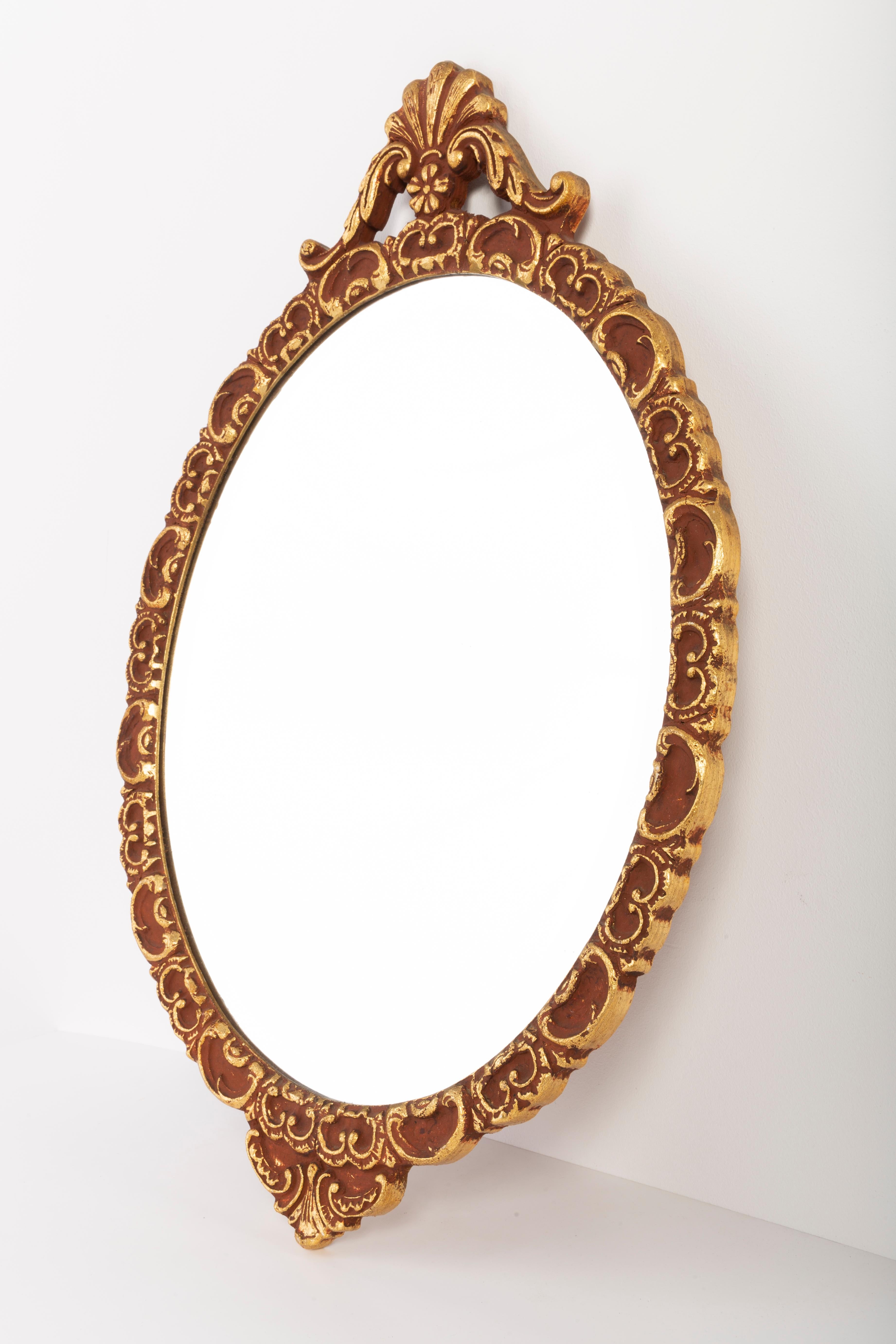 Mid-Century Modern Midcentury Vintage Old Gold and Brown Mirror, Giltwood, Italy, 1960s For Sale