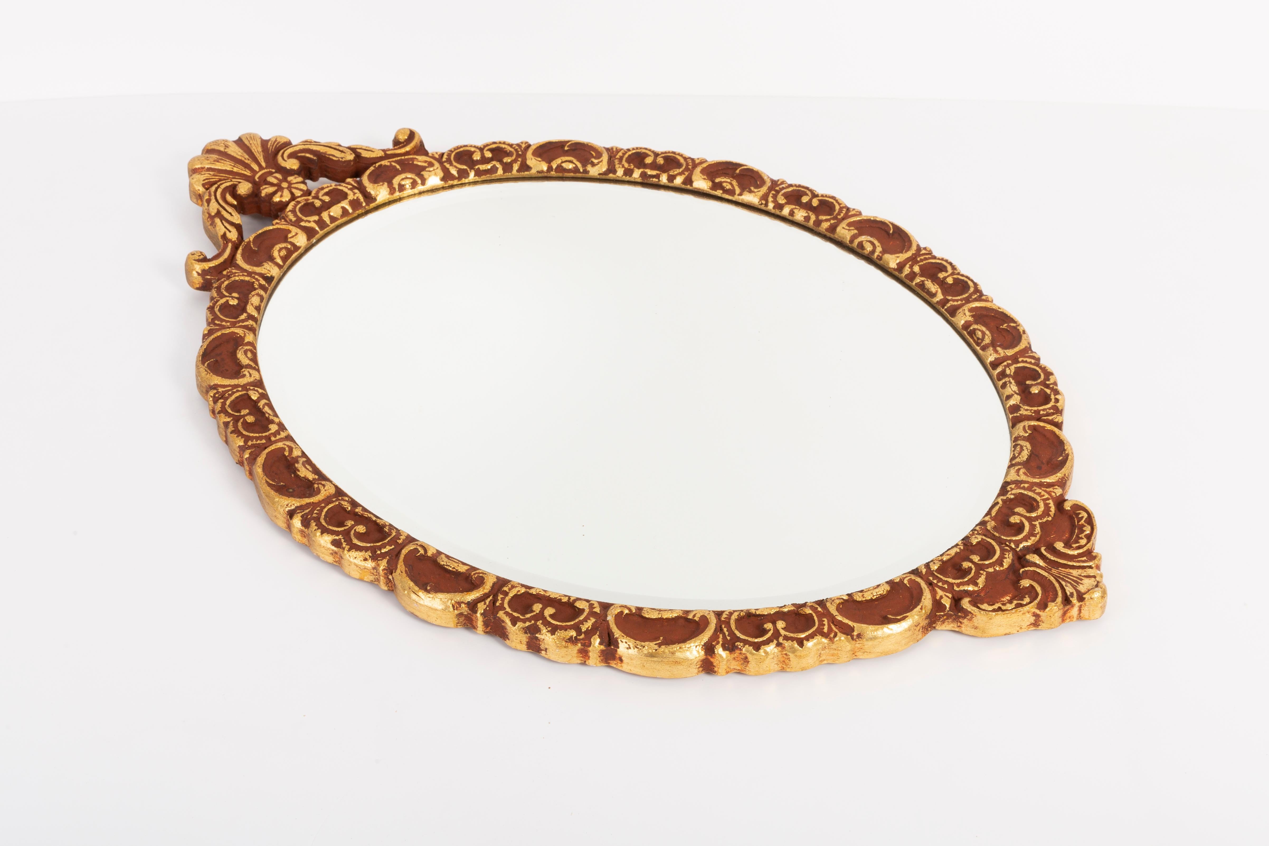 Italian Midcentury Vintage Old Gold and Brown Mirror, Giltwood, Italy, 1960s For Sale