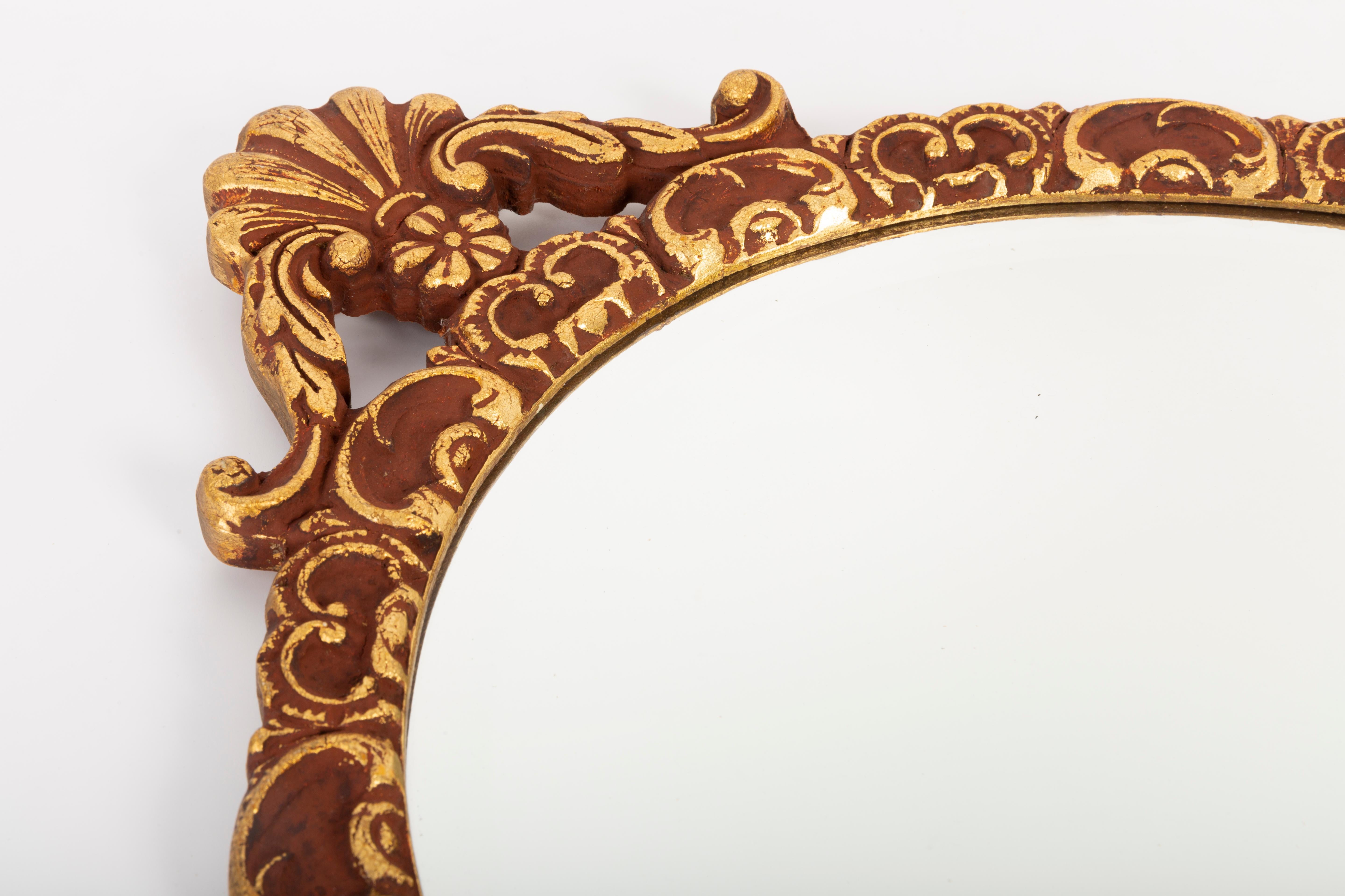 Mid-Century Vintage-Spiegel in Altgold und Braun, vergoldetes Holz, Italien, 1960er Jahre im Zustand „Gut“ im Angebot in 05-080 Hornowek, PL