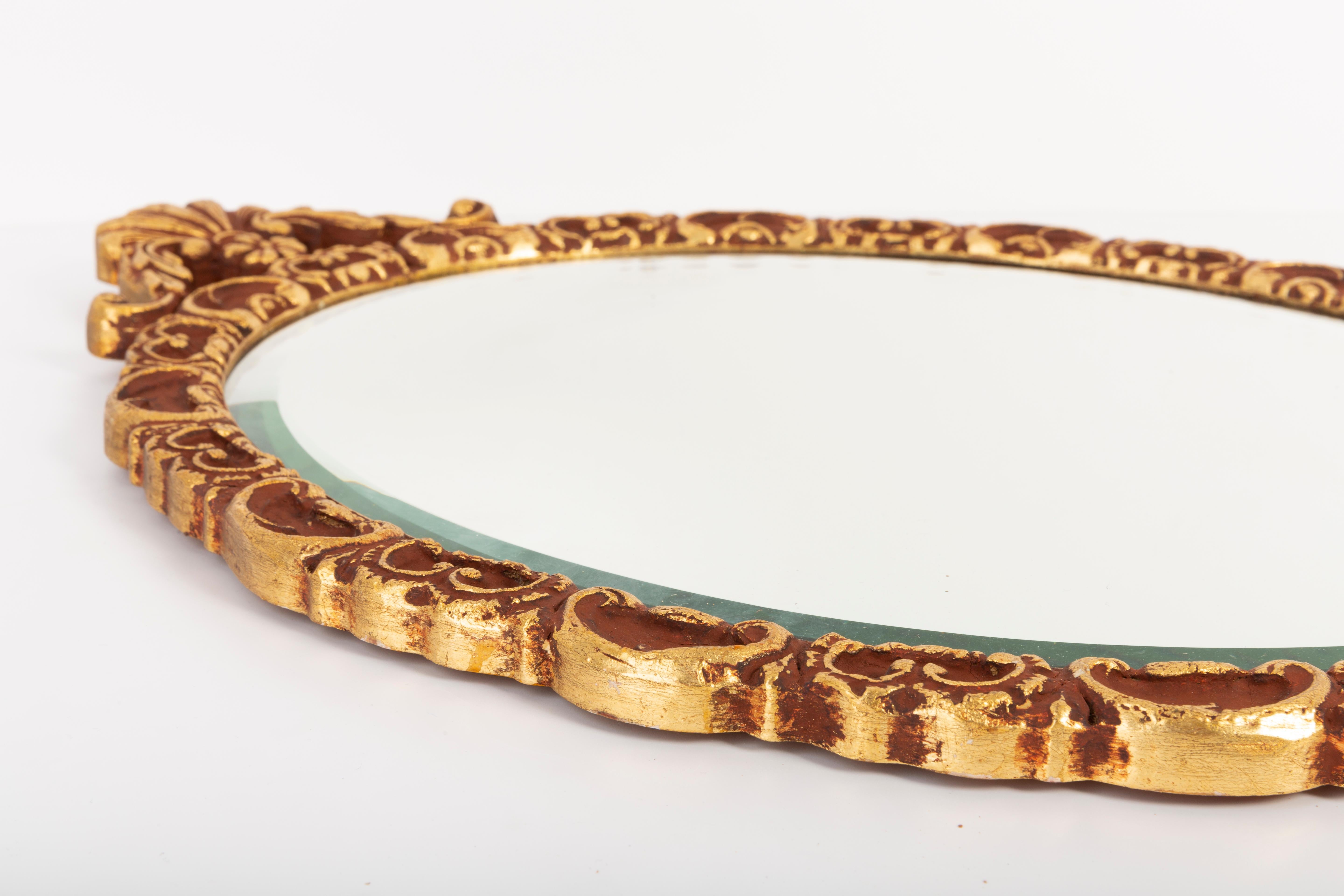 Midcentury Vintage Old Gold and Brown Mirror, Giltwood, Italy, 1960s For Sale 1
