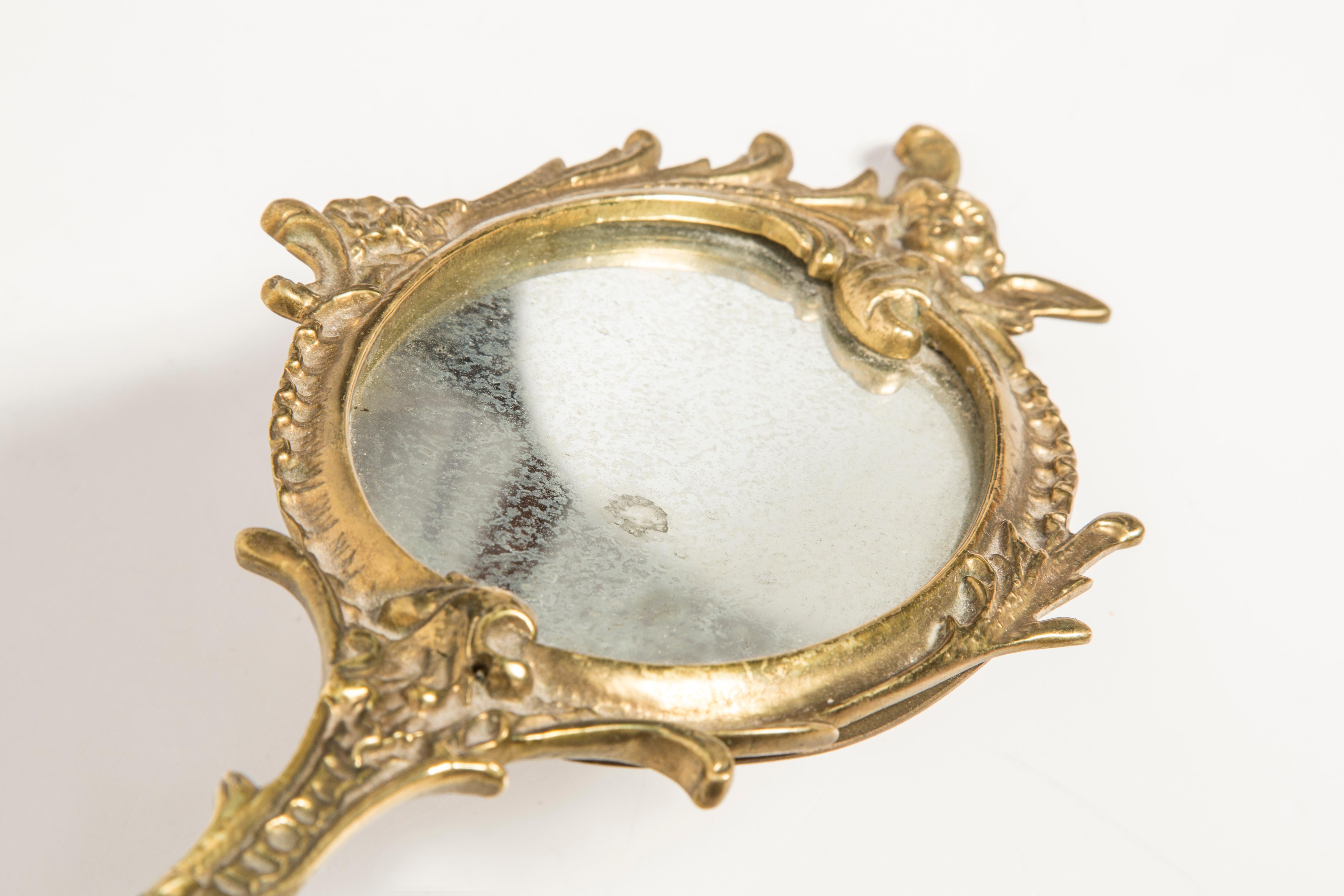 Midcentury Vintage Old Gold Mini Mirror with Angels, Italy, 1960s For Sale 3