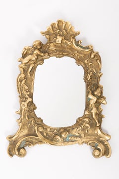 Midcentury Vintage Old Gold Mini Mirror with Angels, Italy, 1960s