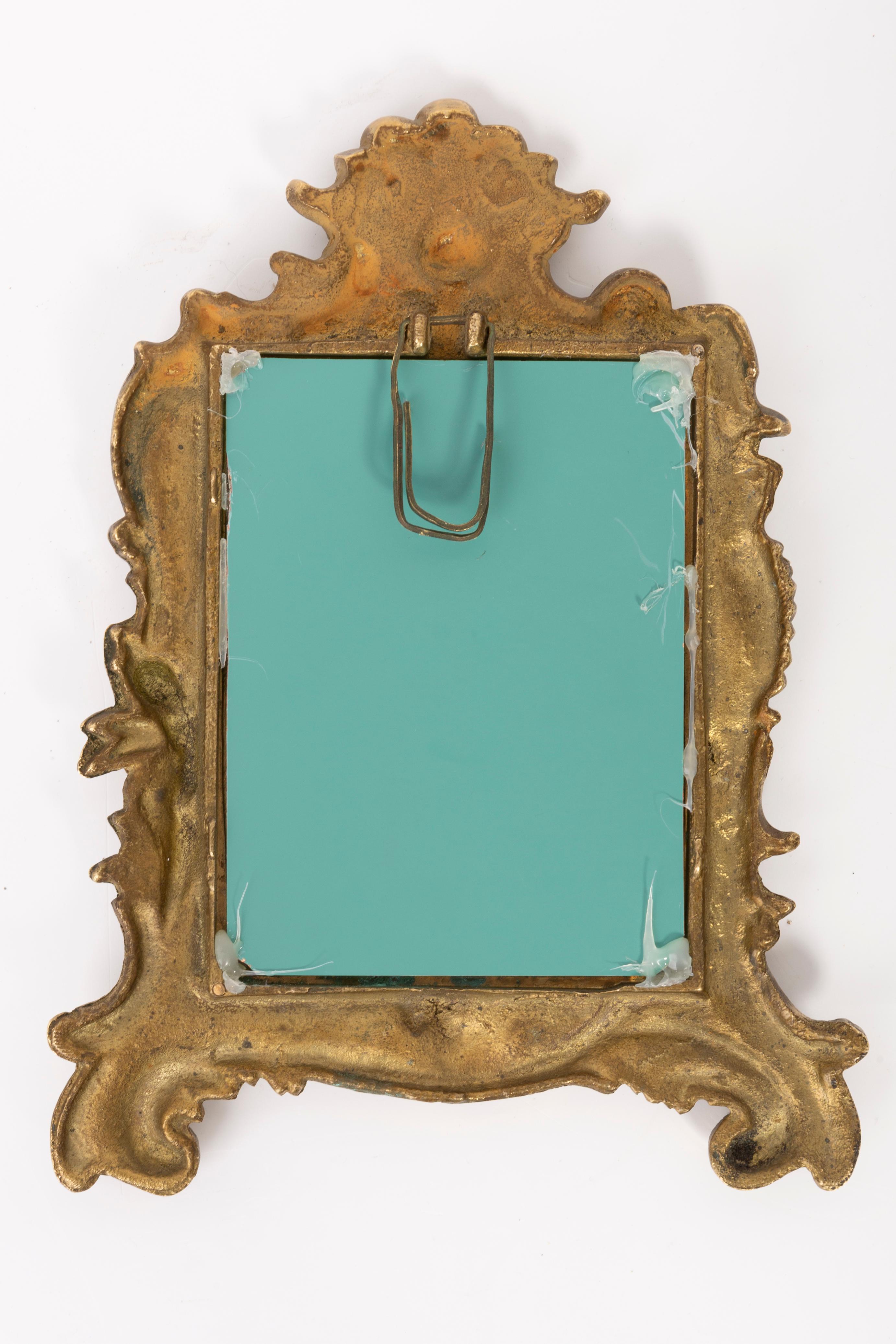 Italian Midcentury Vintage Old Gold Mini Mirror with Angels, Italy, 1960s For Sale