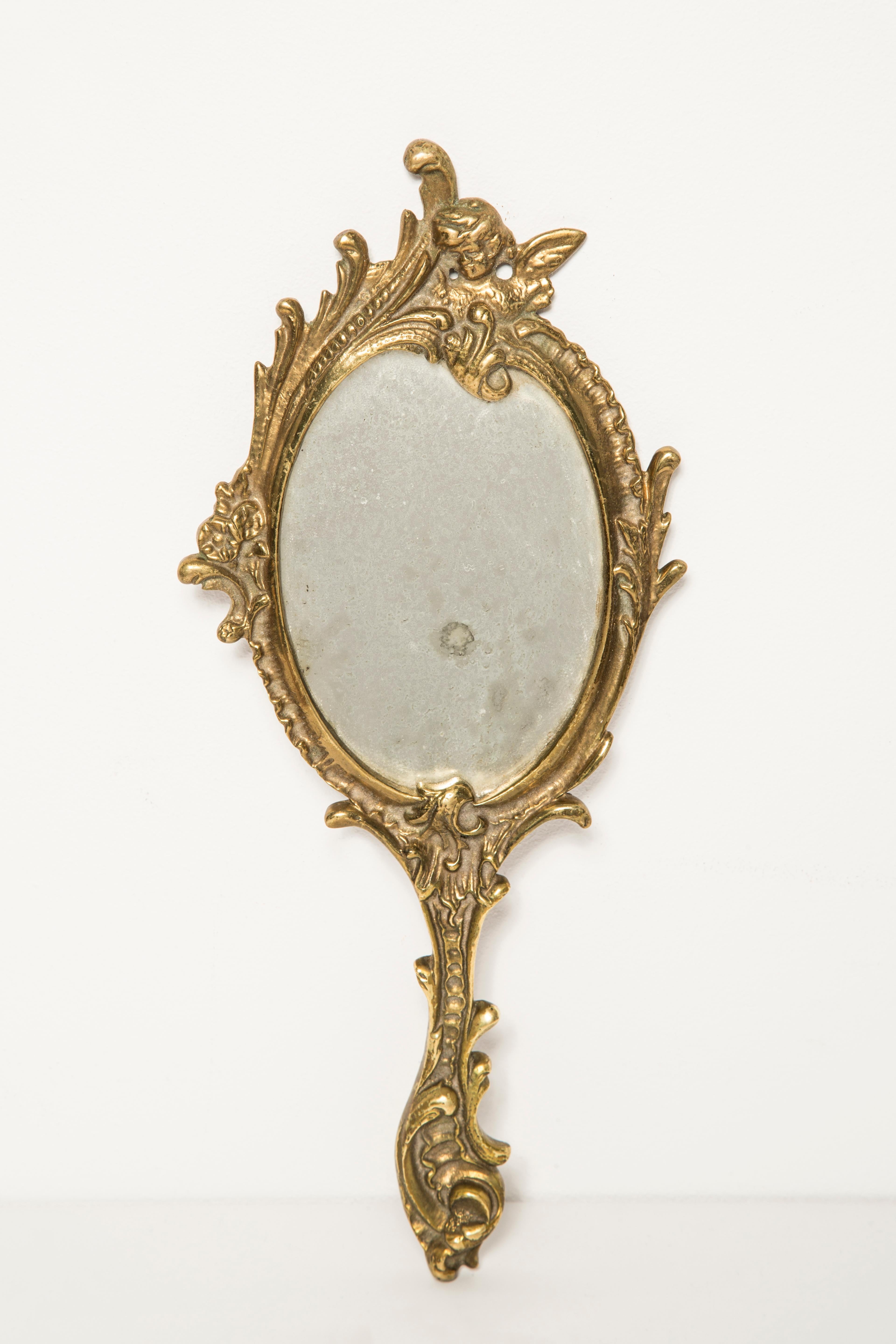 Mid-Century Modern Midcentury Vintage Old Gold Mini Mirror with Angels, Italy, 1960s For Sale
