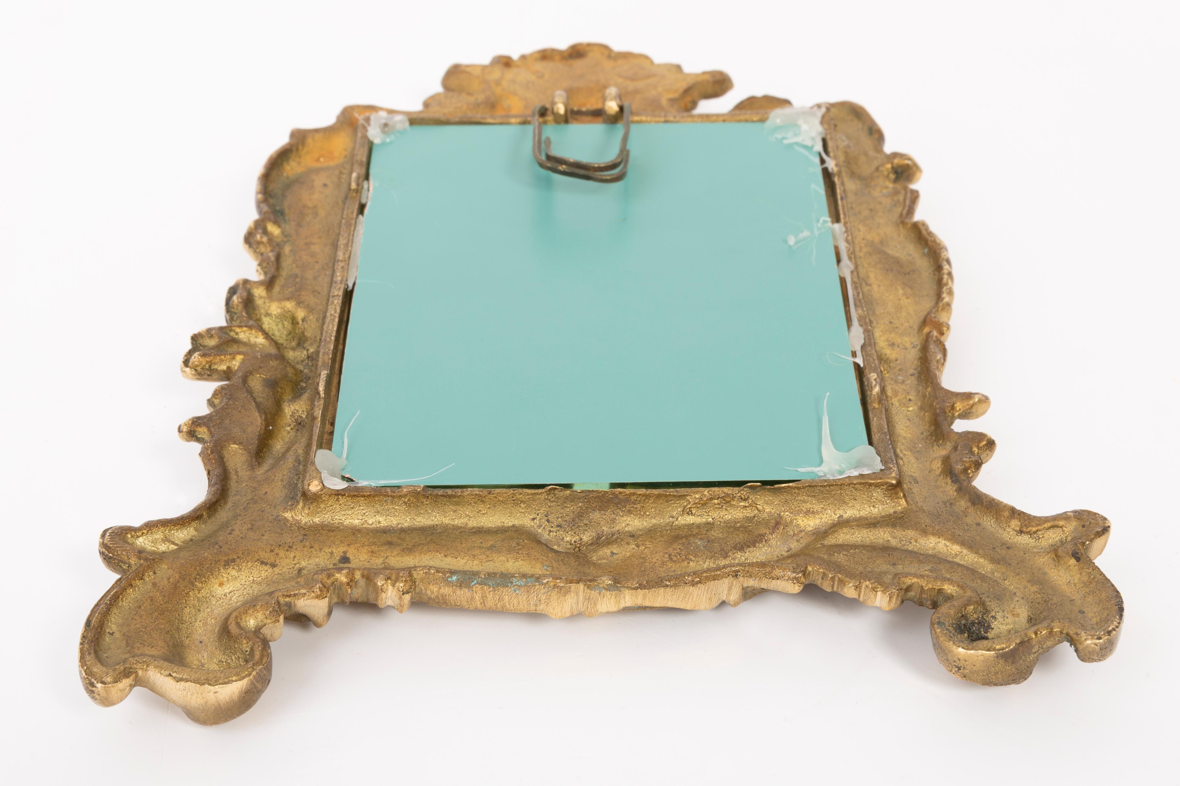 Midcentury Vintage Old Gold Mini Mirror with Angels, Italy, 1960s In Good Condition For Sale In 05-080 Hornowek, PL