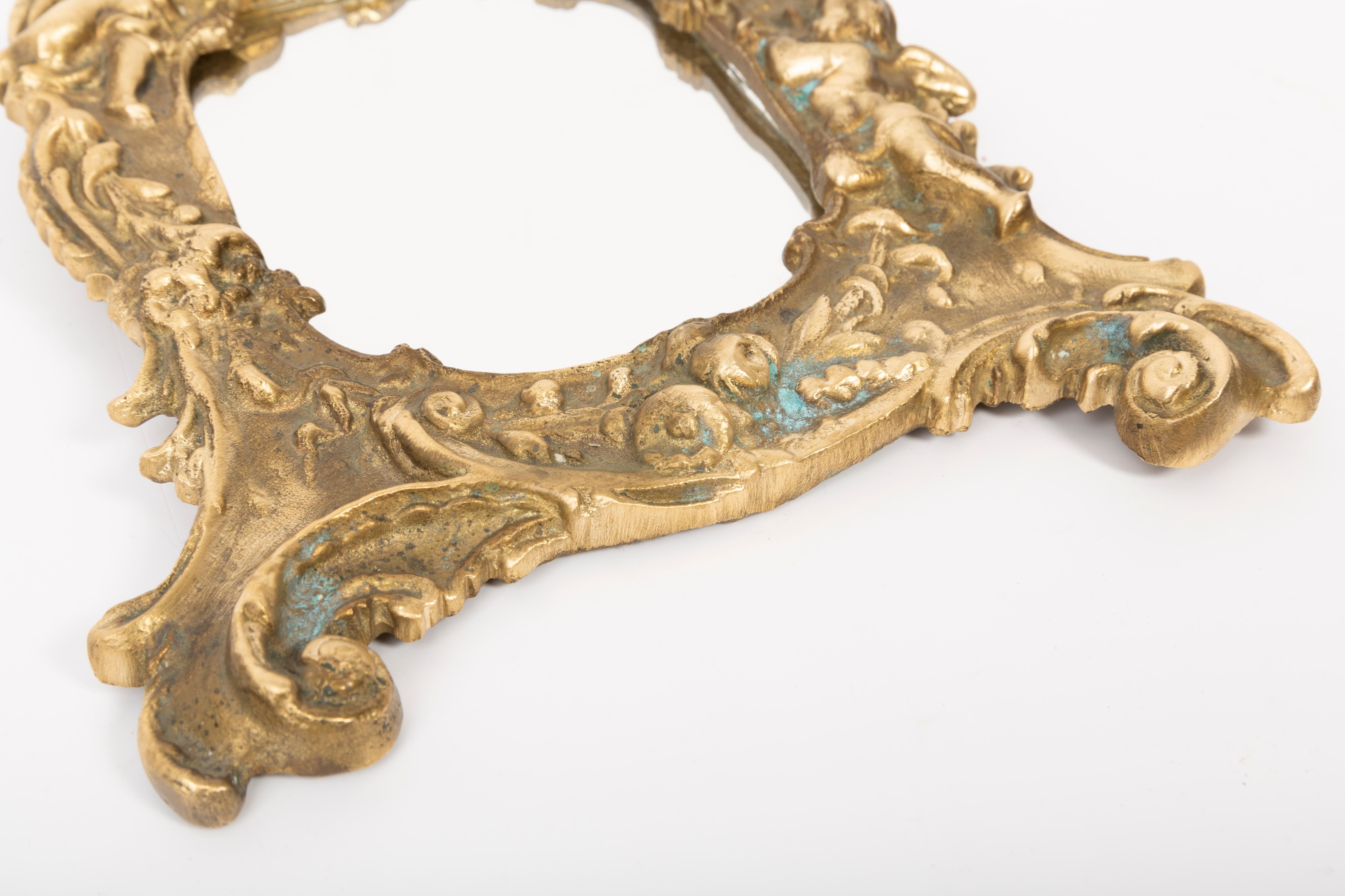 20th Century Midcentury Vintage Old Gold Mini Mirror with Angels, Italy, 1960s For Sale