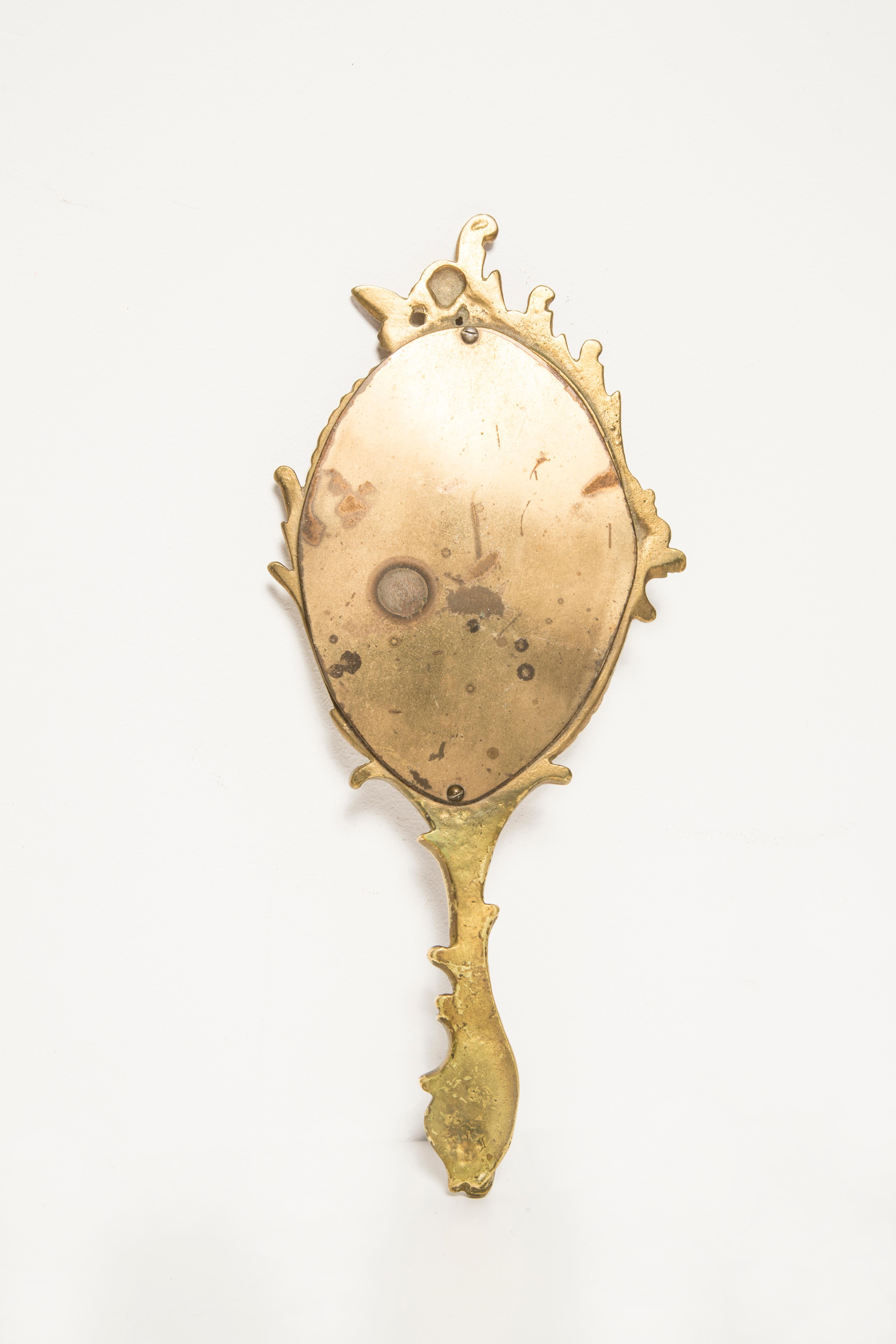 20th Century Midcentury Vintage Old Gold Mini Mirror with Angels, Italy, 1960s For Sale