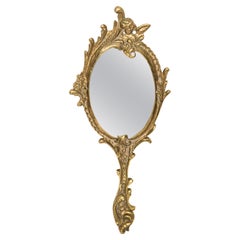 Midcentury Vintage Old Gold Mini Mirror with Angels, Italy, 1960s