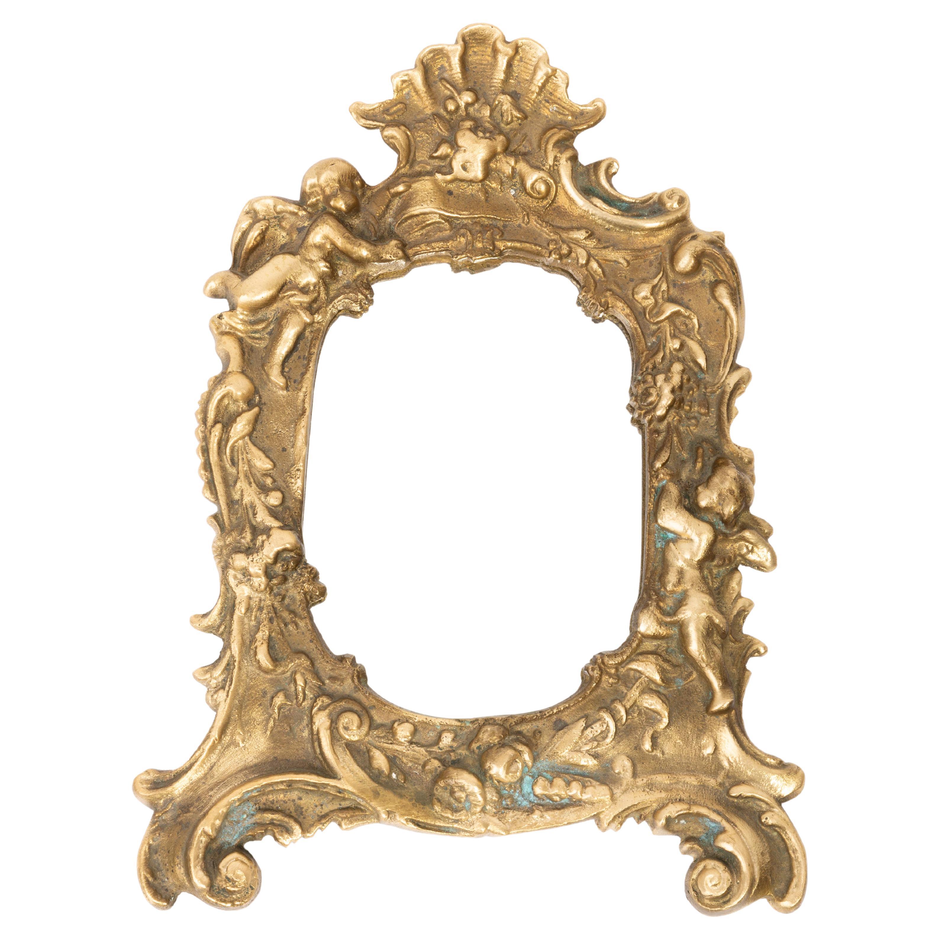 Midcentury Vintage Old Gold Mini Mirror with Angels, Italy, 1960s For Sale