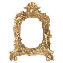 Midcentury Vintage Old Gold Mini Mirror with Angels, Italy, 1960s