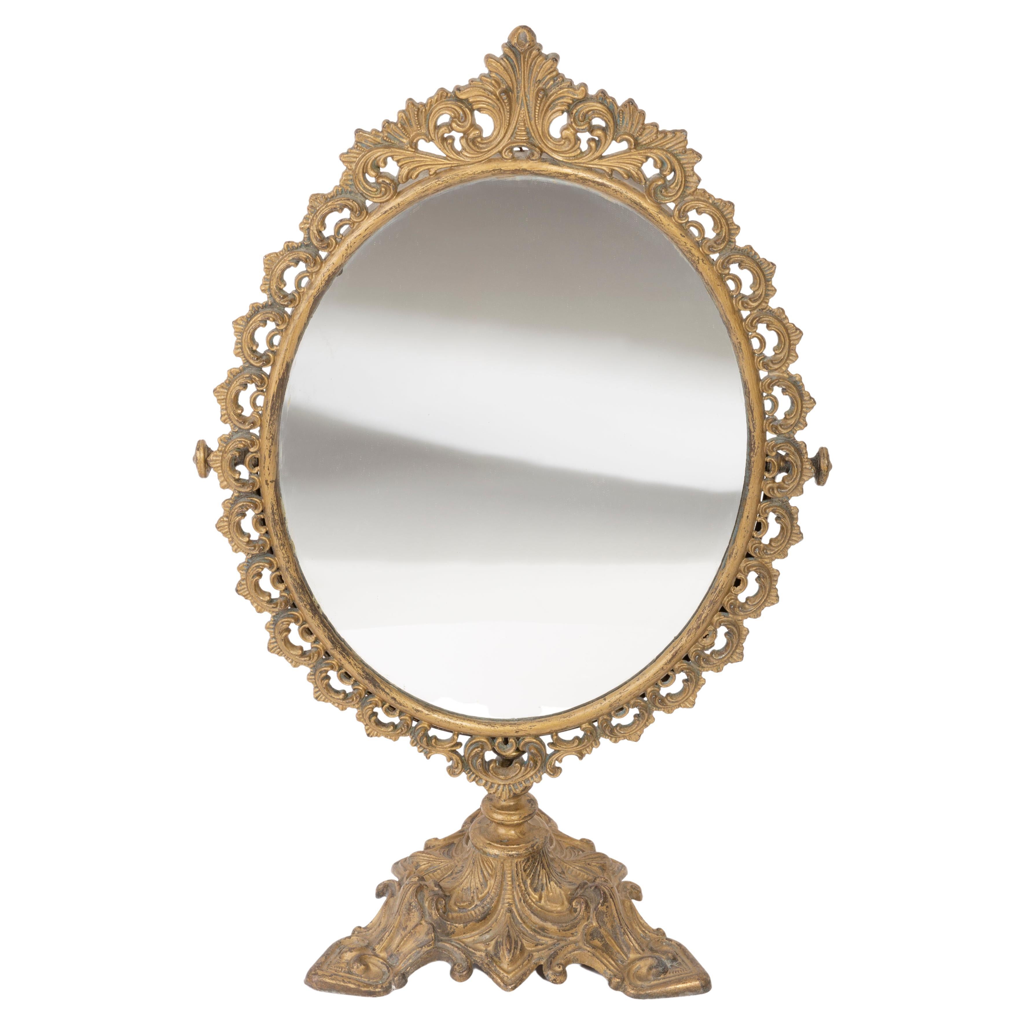 Espejo de oro viejo vintage de mediados de siglo, Italia, años 60