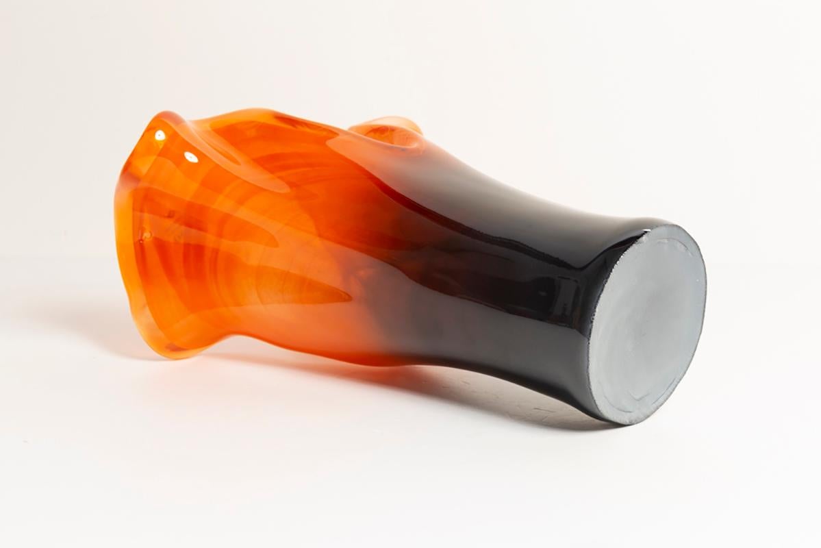 Midcentury Vintage Orange and Black Murano Glass Vase, Italy, 2000s For Sale 7