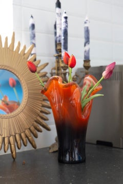 Midcentury Vintage Orange and Black Murano Glass Vase, Italy, 2000s