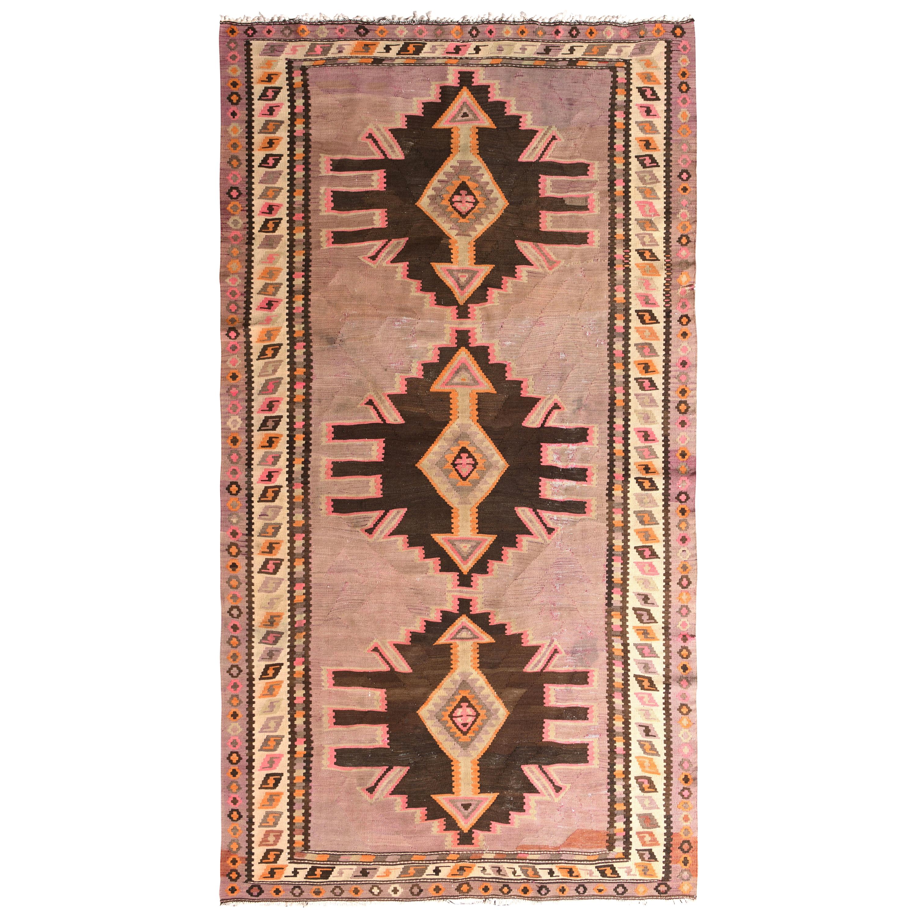 Midcentury Vintage Persian Kilim Rug in Beige Geometric Pattern by Rug & Kilim
