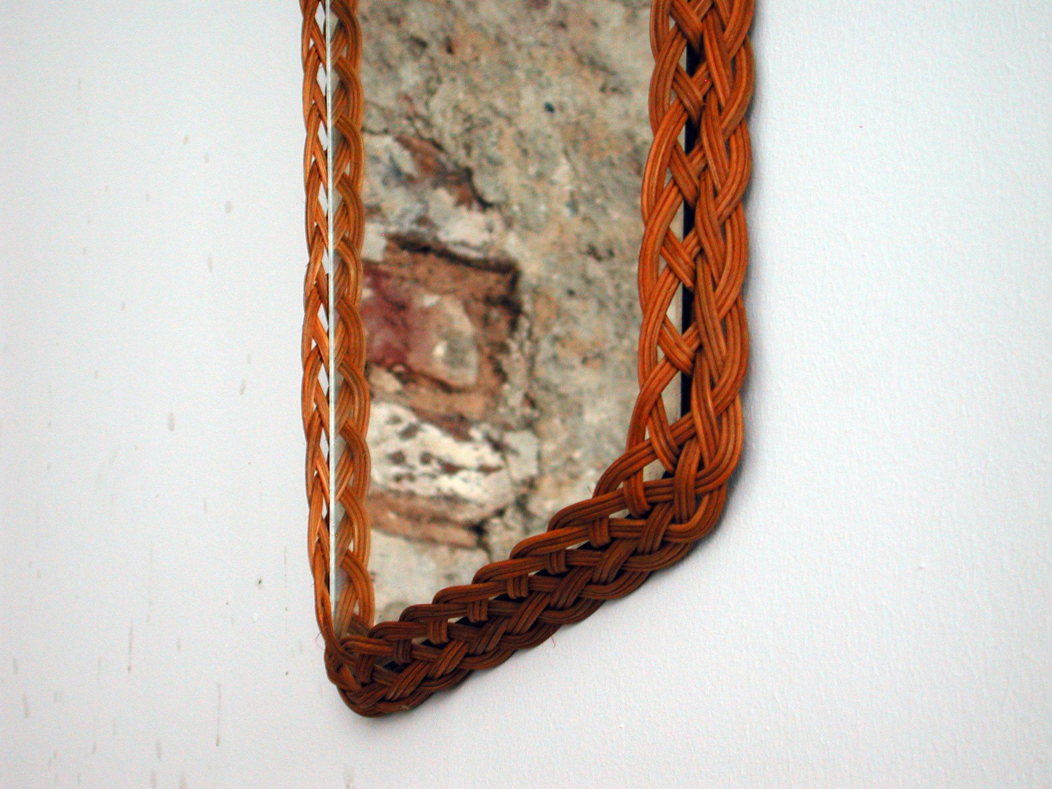 Midcentury Vintage Rectangular French Rattan Wall Mirror, 1950s 4