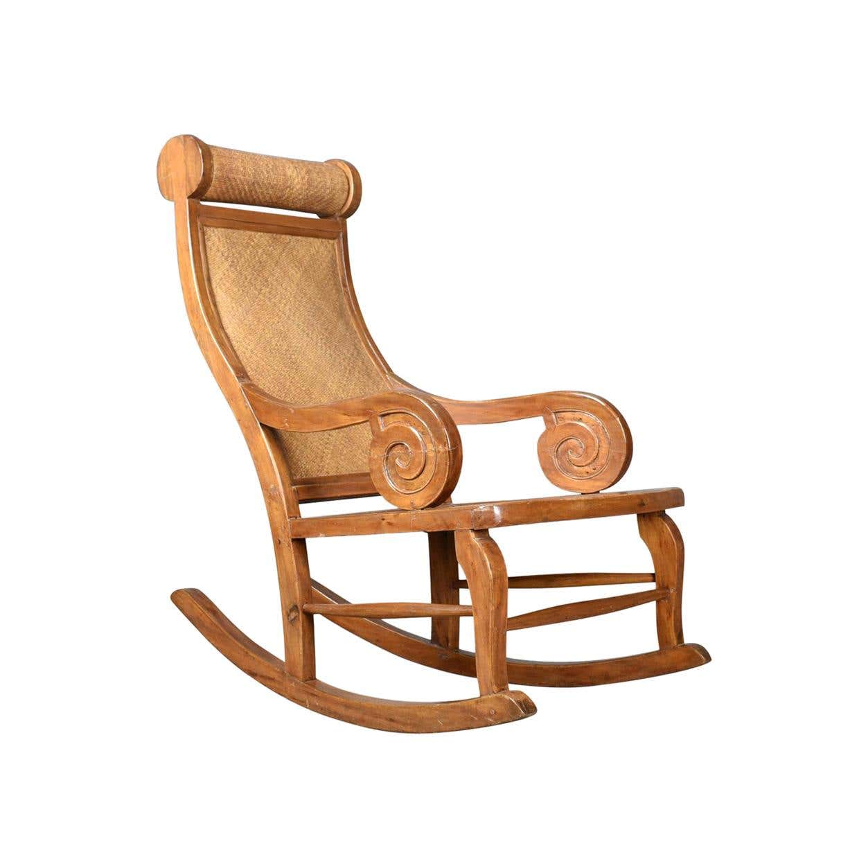 Midcentury Vintage Rocking Chair, Hardwood, Rattan, Recliner, circa ...