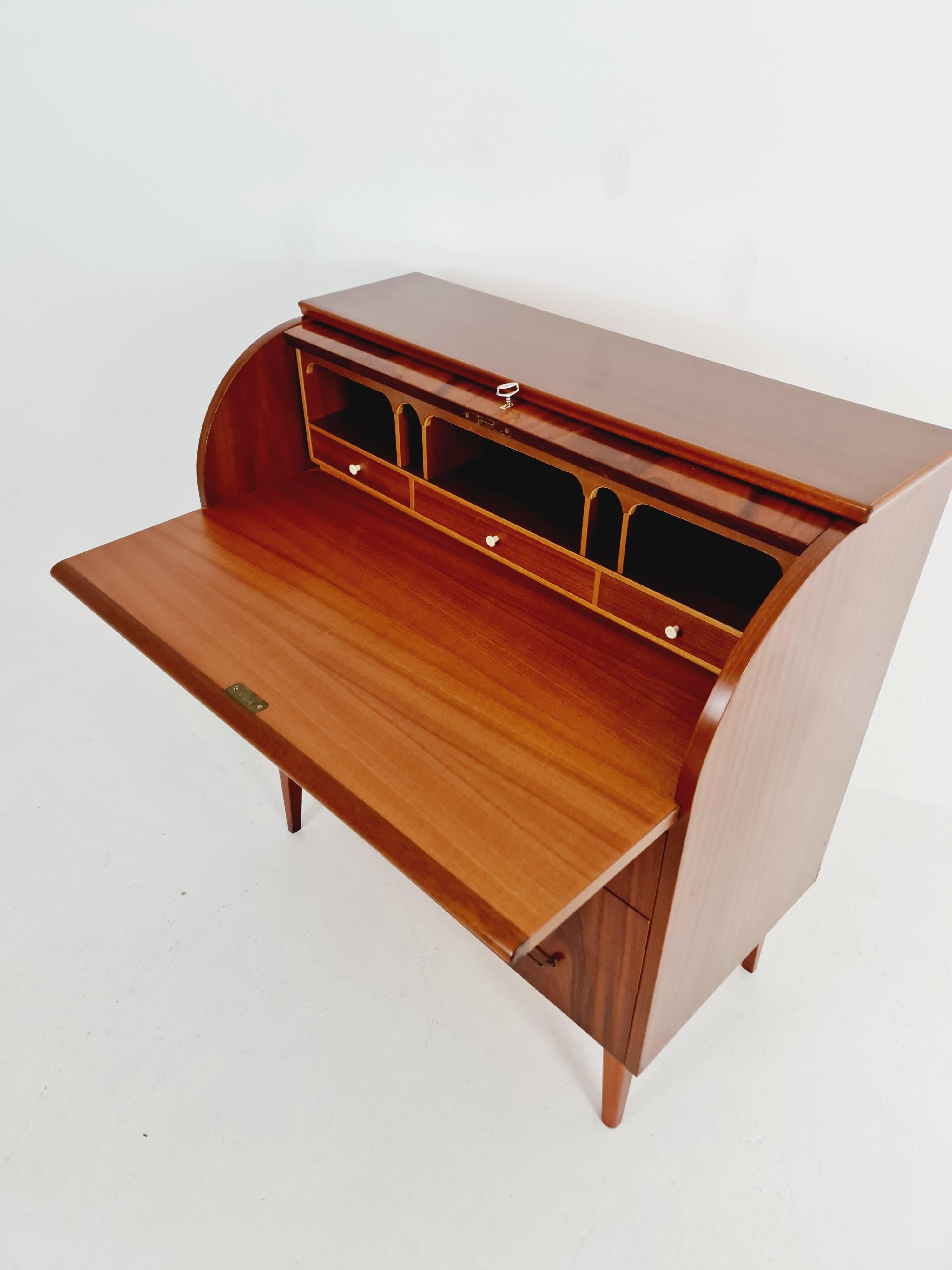 Mid-20th Century Midcentury vintage Roll-top desk Swedish secretary By Bröderna Gustafsson 1960s For Sale