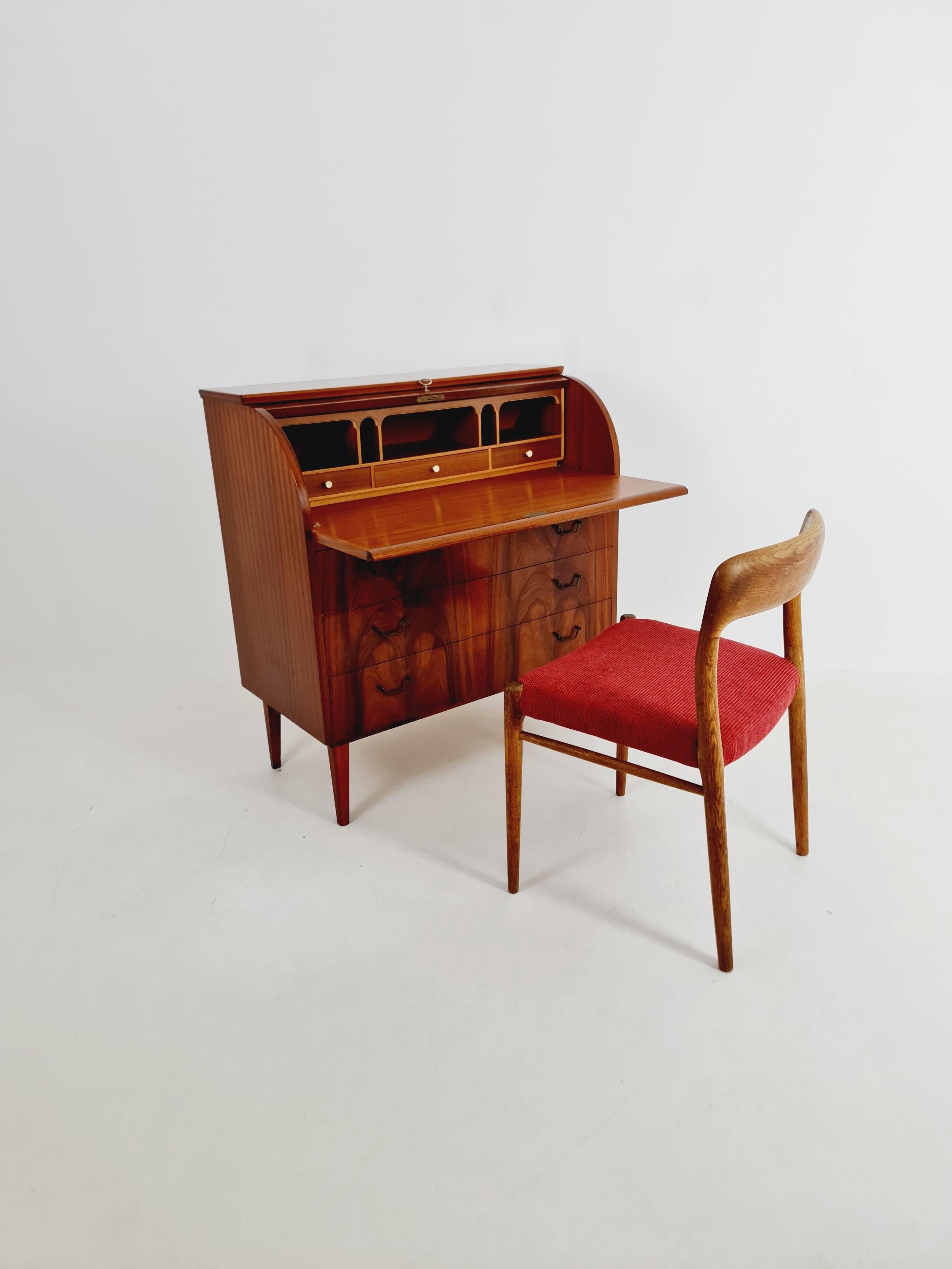 Midcentury vintage Roll-top desk Swedish secretary By Bröderna Gustafsson 1960s For Sale 2