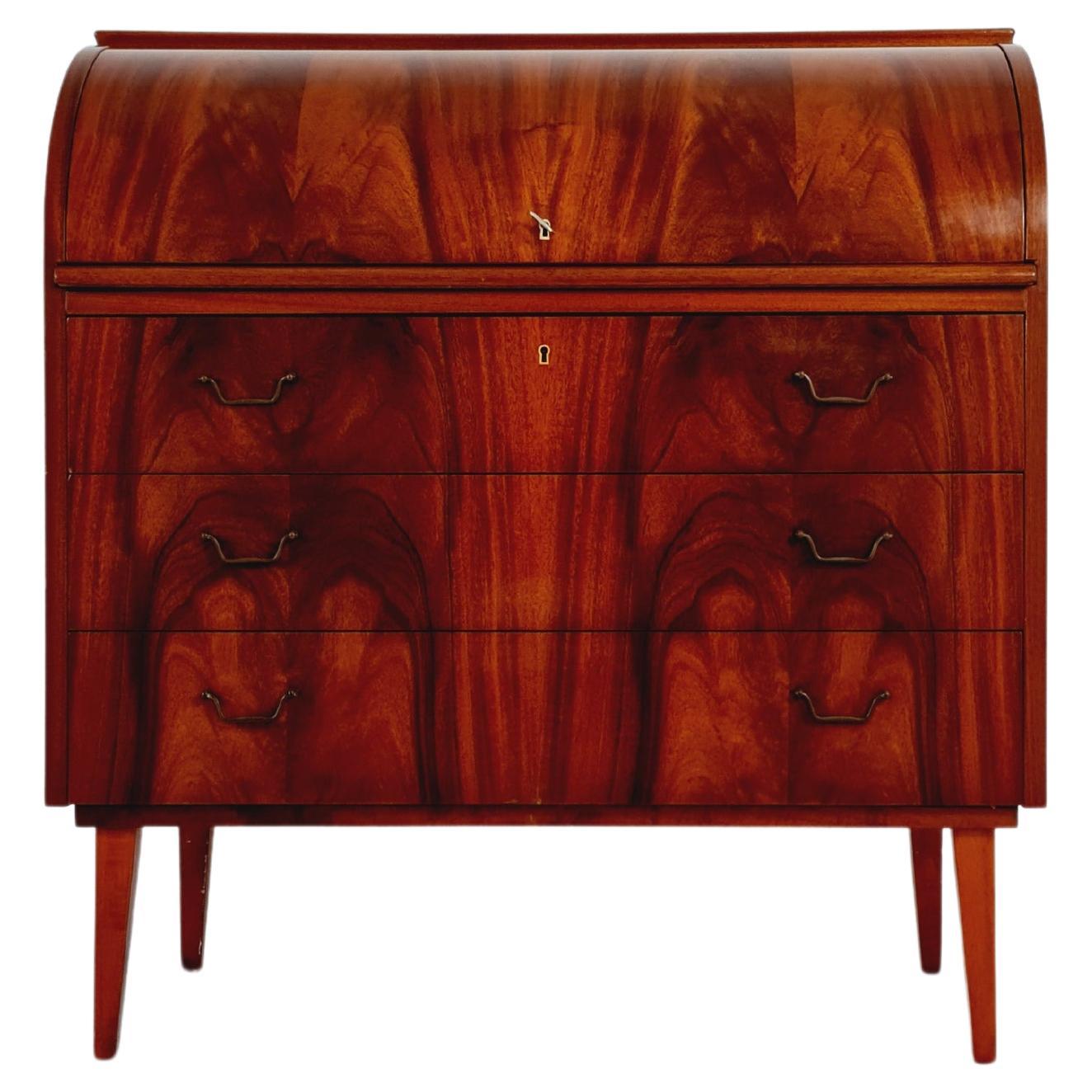 Bureau à cylindre vintage du milieu du siècle Secrétaire suédois Bröderna Gustafsson 1960s