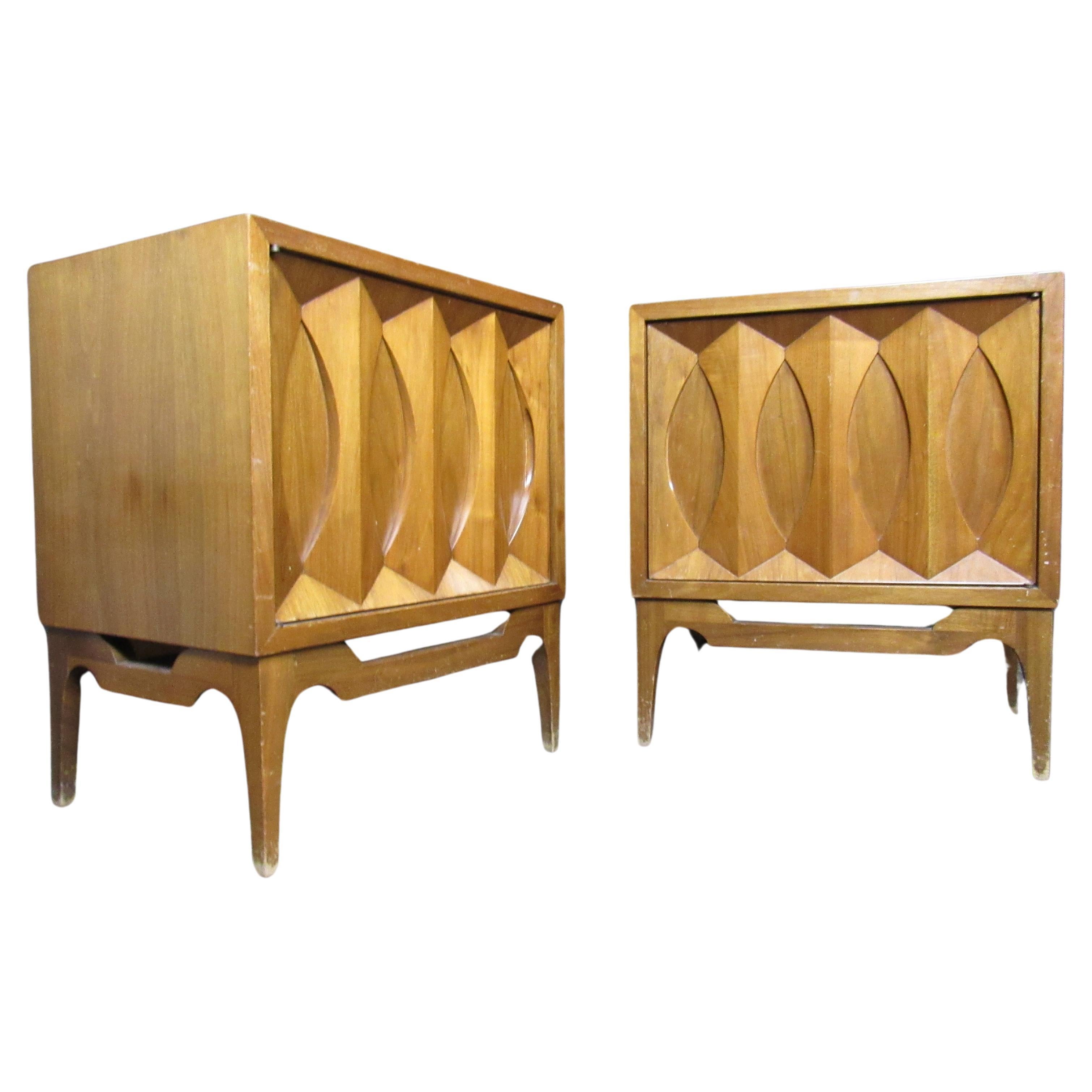 Midcentury Vintage Sculpted Walnut Nightstands