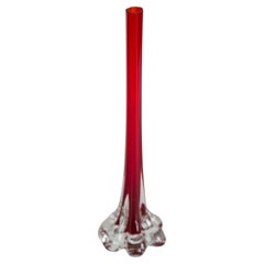 Midcentury Vintage Slim Red Decorative Glass Vase, Europe, 1960s