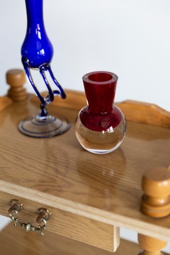 Midcentury Vintage Small Red Decorative Glass Vase, Europe, 1960s