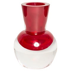 Midcentury Vintage Small Red Decorative Glass Vase, Europe, 1960s