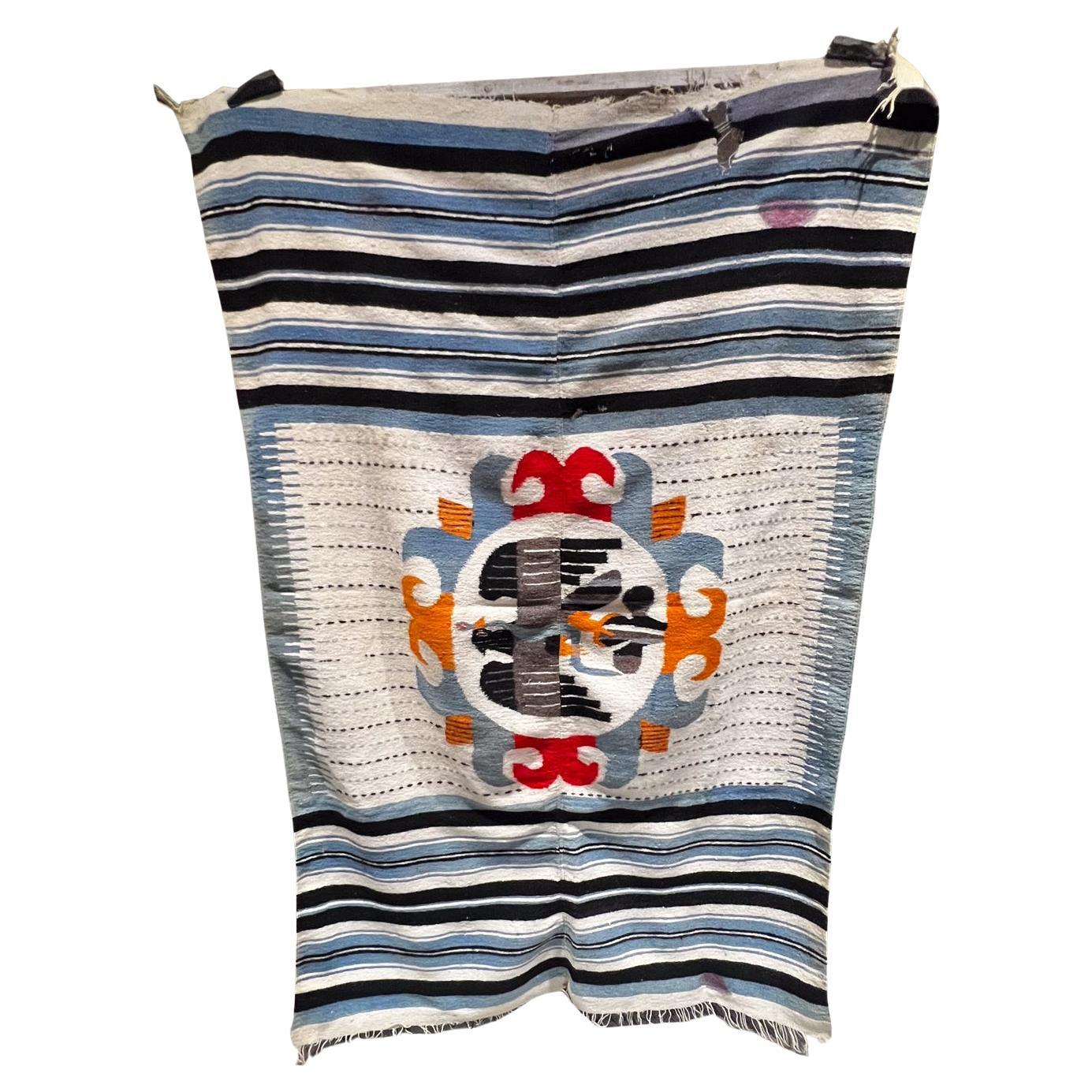 Midcentury Vintage Textile Art Majestic Mexican Eagle Blanket For Sale