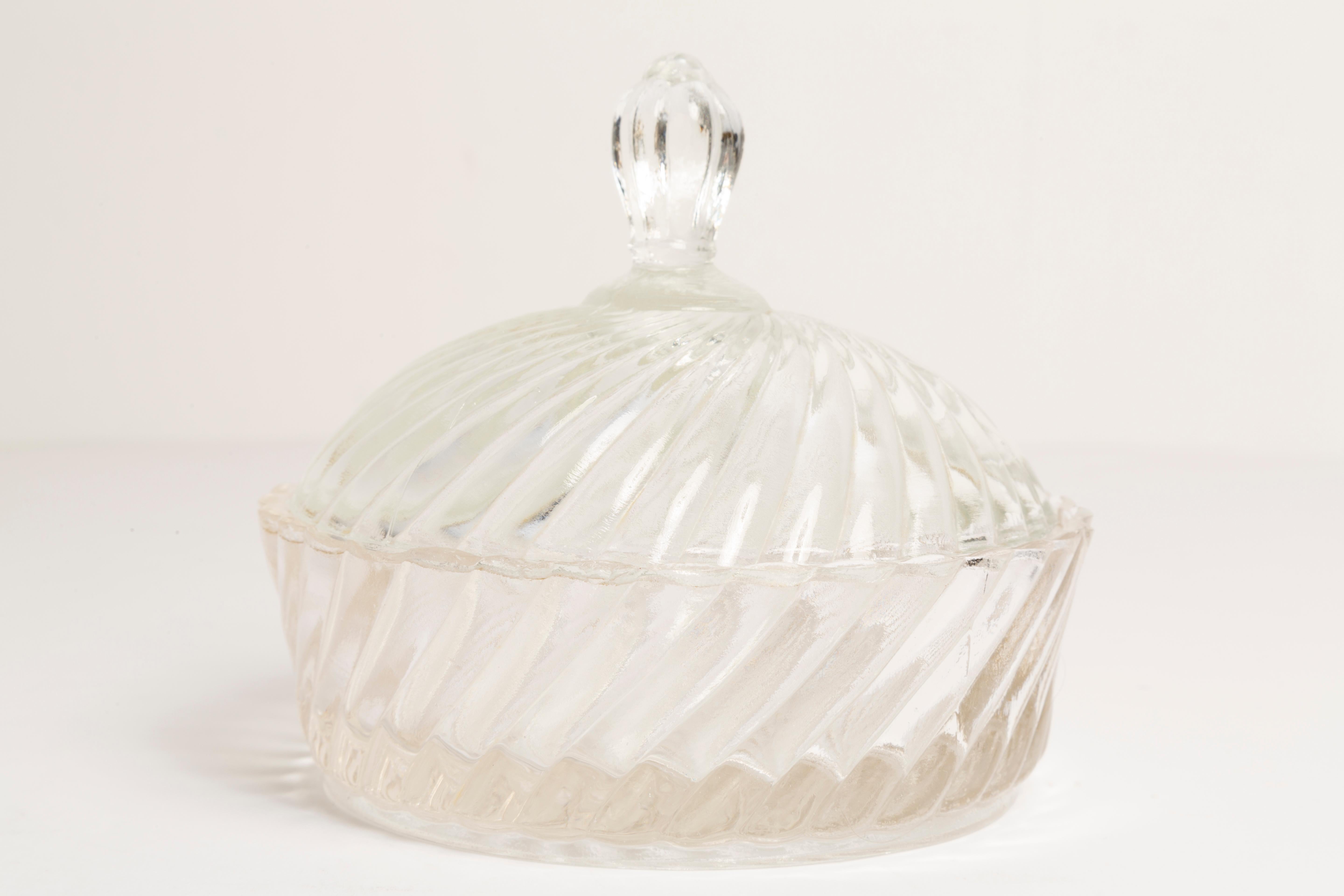 20th Century Midcentury Vintage Transparent Crystal Glass Sugar Bowl, Italy, 1960s For Sale