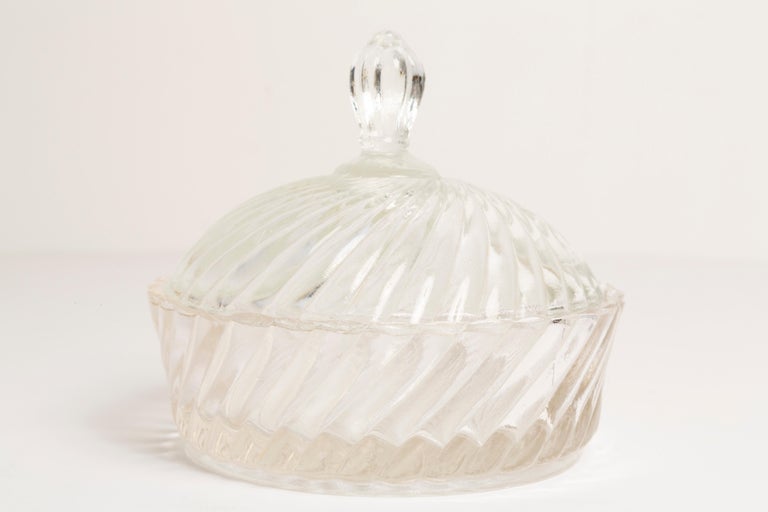 Midcentury Vintage Transparent Crystal Glass Sugar Bowl, Italy, 1960s
