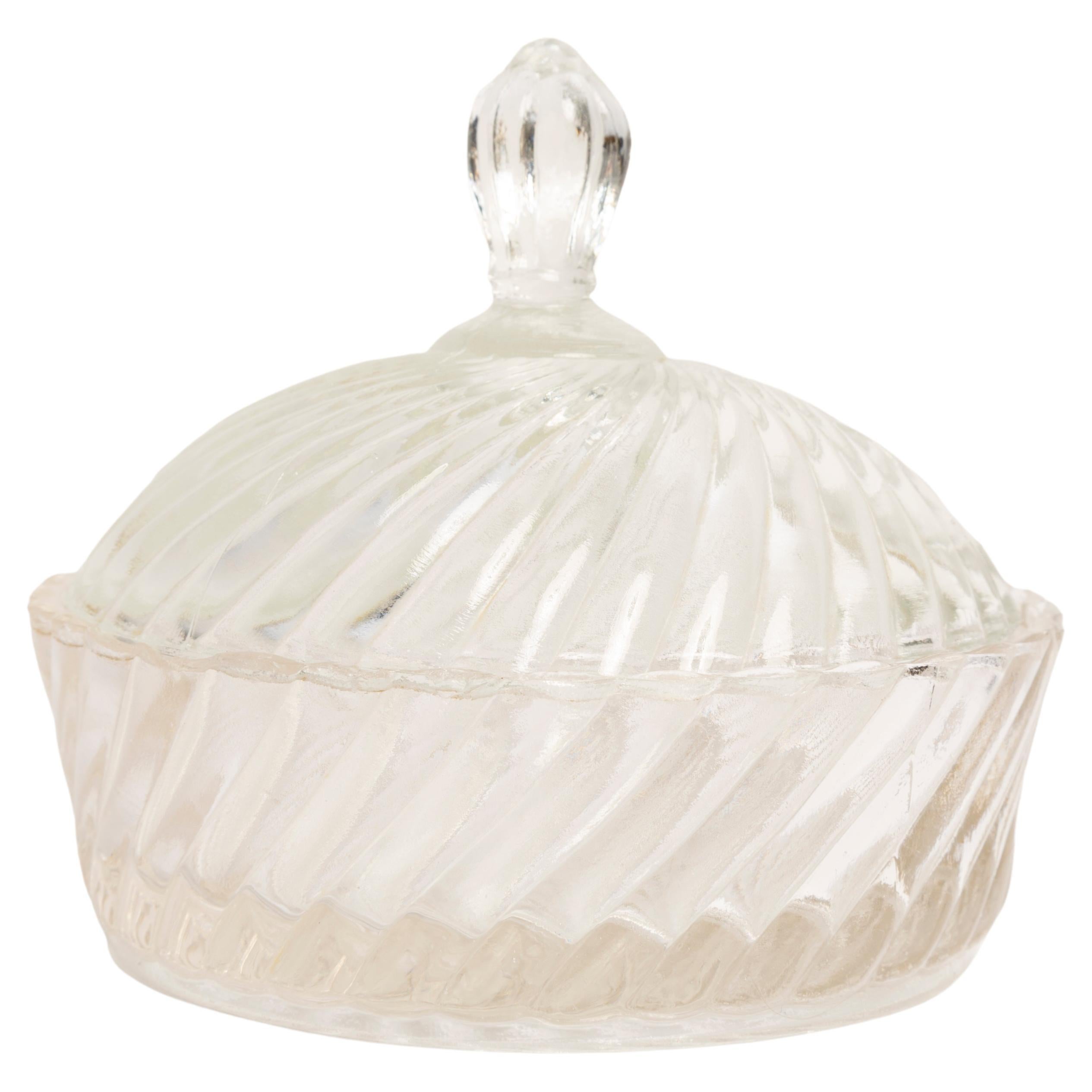 Midcentury Vintage Transparent Crystal Glass Sugar Bowl, Italy, 1960s For Sale