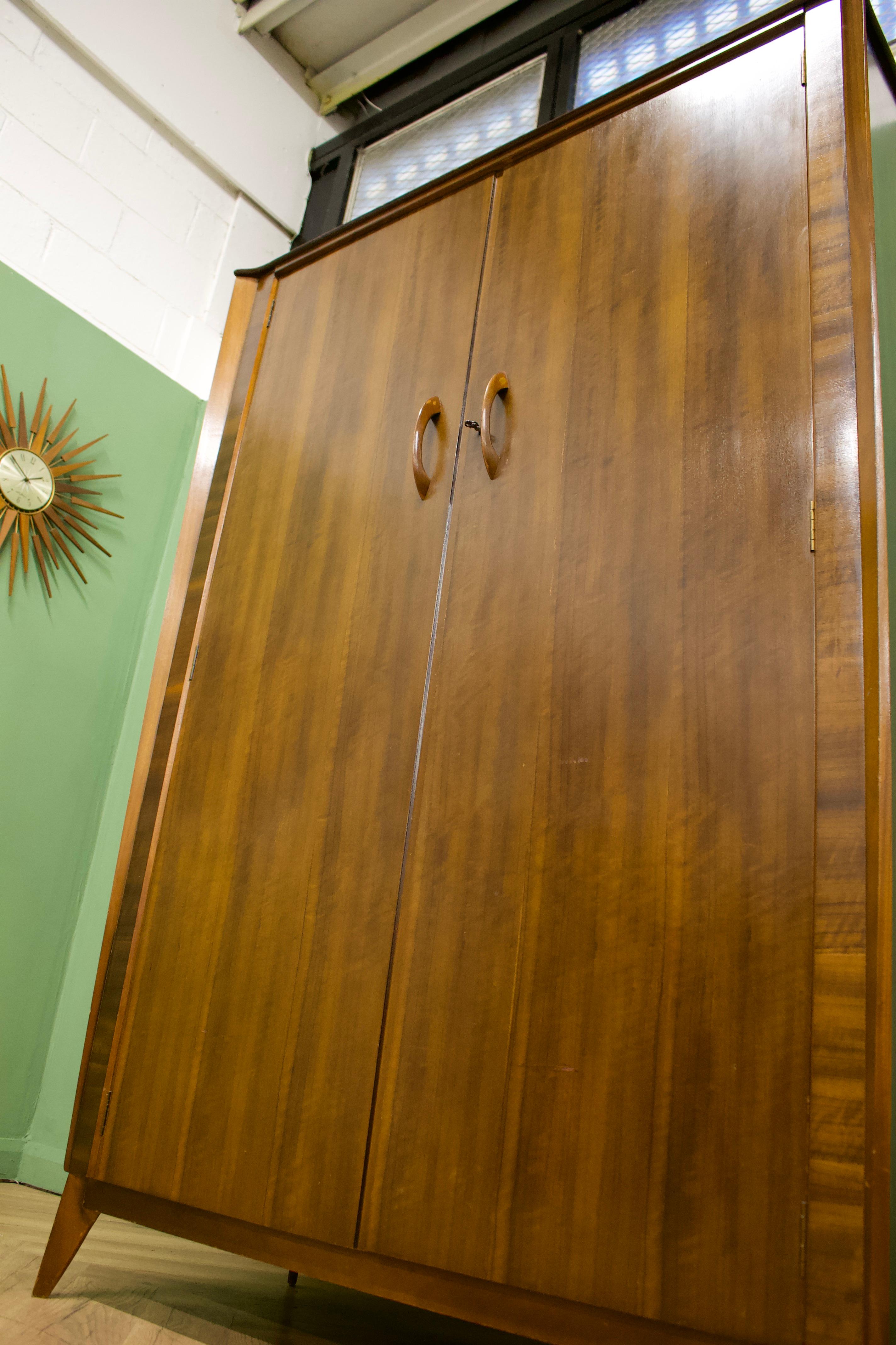 Veneer Midcentury Vintage Walnut Wardrobe from Waring and Gillow, 1960s For Sale