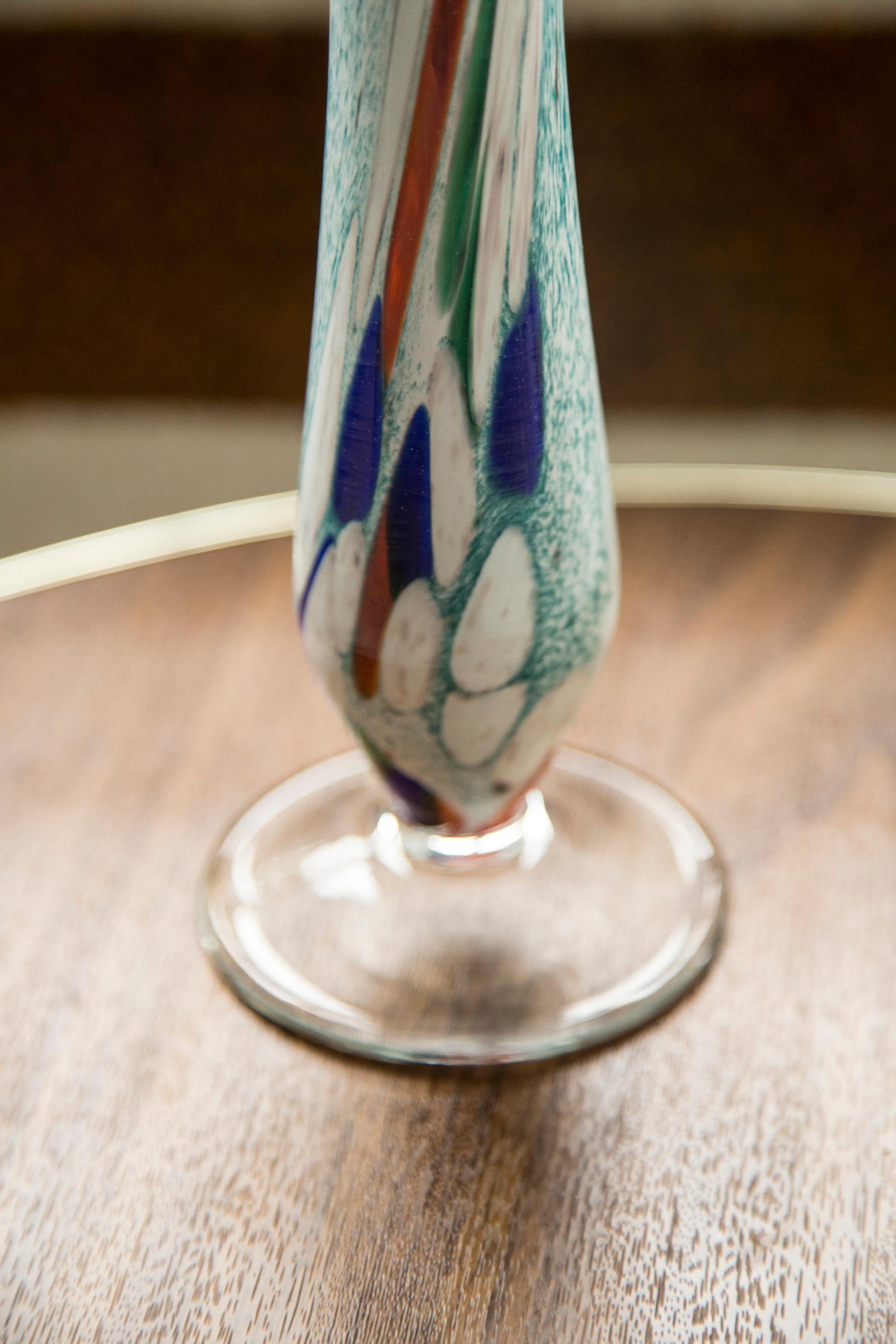 Italian Midcentury Vintage White and Blue Slim Murano Vase, Italy, 1960s For Sale