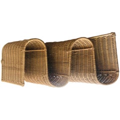 Midcentury Vintage Wicker Wall Mount Magazine Rack Holder