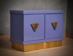 MidCentury Violet Color and Brass Dry Bar Credenze Buffet Sideboard, 1980