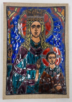 Mid-Century Virgin to the Child Enamelled Plaque, French, circa 1960