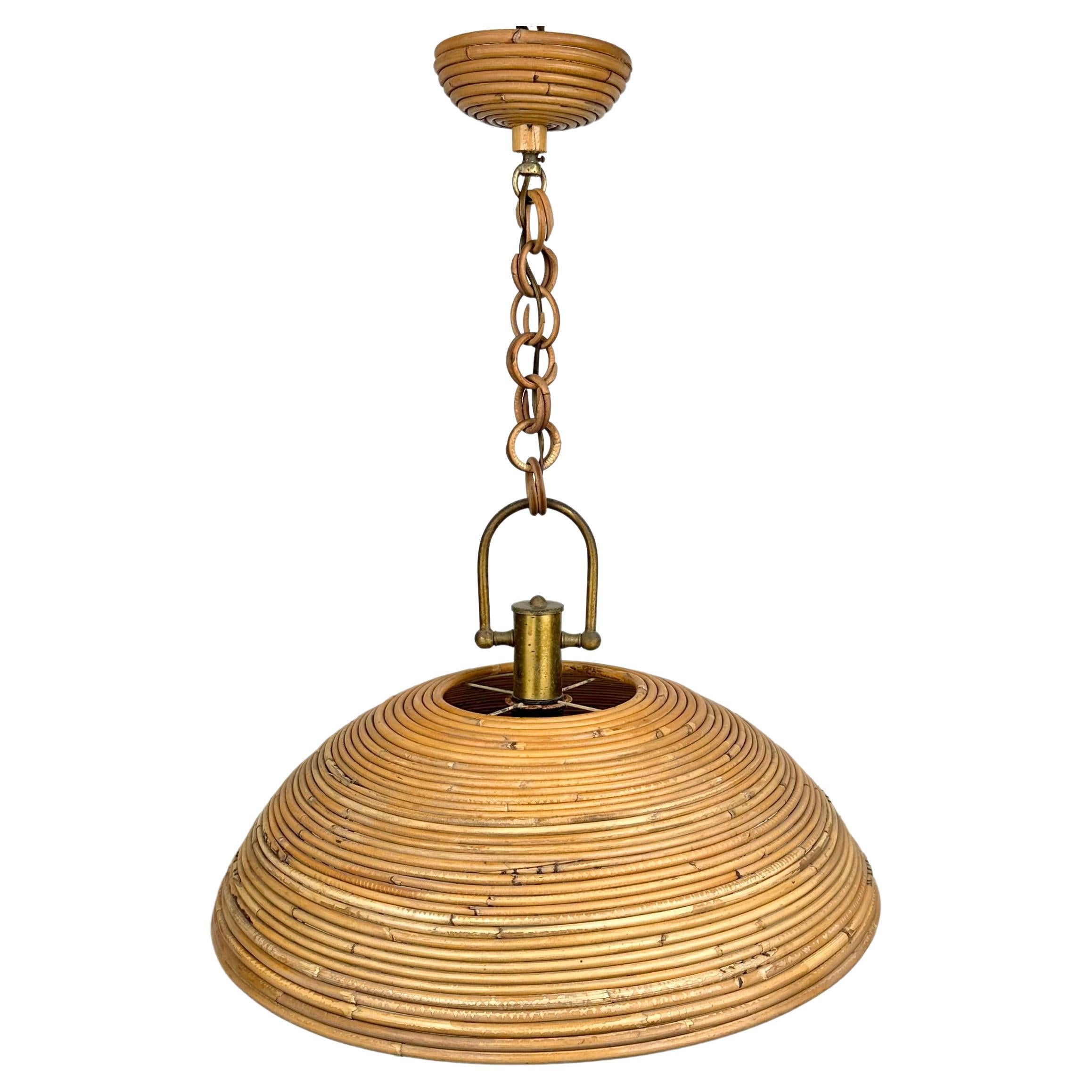Midcentury Vivai Del Sud Rattan and Brass Chandelier Pendant, Italy, 1960s 3