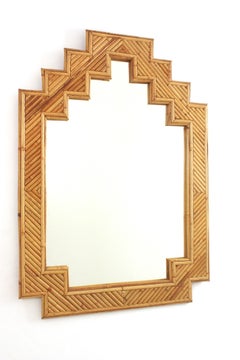 Vivai del Sud Rattan-Bambus-Wandspiegel aus der Mitte des Jahrhunderts, Italien 1960er Jahre